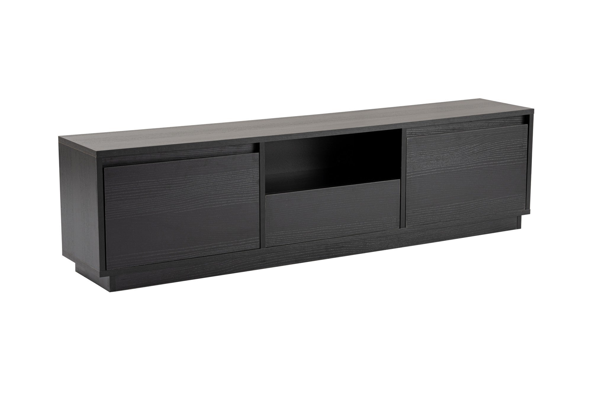 Móvel de TV elegante, preto, 160 cm de largura, 42 cm de altura, 29,5 cm de profundidade | Painel de partículas 100% revestido de melamina, 18 mm de espessura | Perfeito para salas de estar modernas