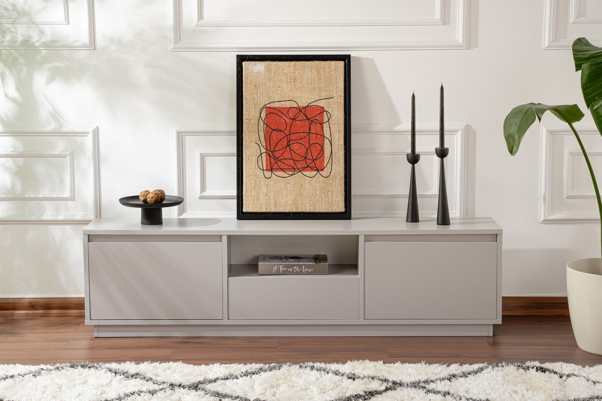 Móvel de TV cinza elegante, 160 cm de largura, 42 cm de altura, 29,5 cm de profundidade | Painel de partículas 100% revestido de melamina, 18 mm de espessura | Perfeito para salas de estar modernas