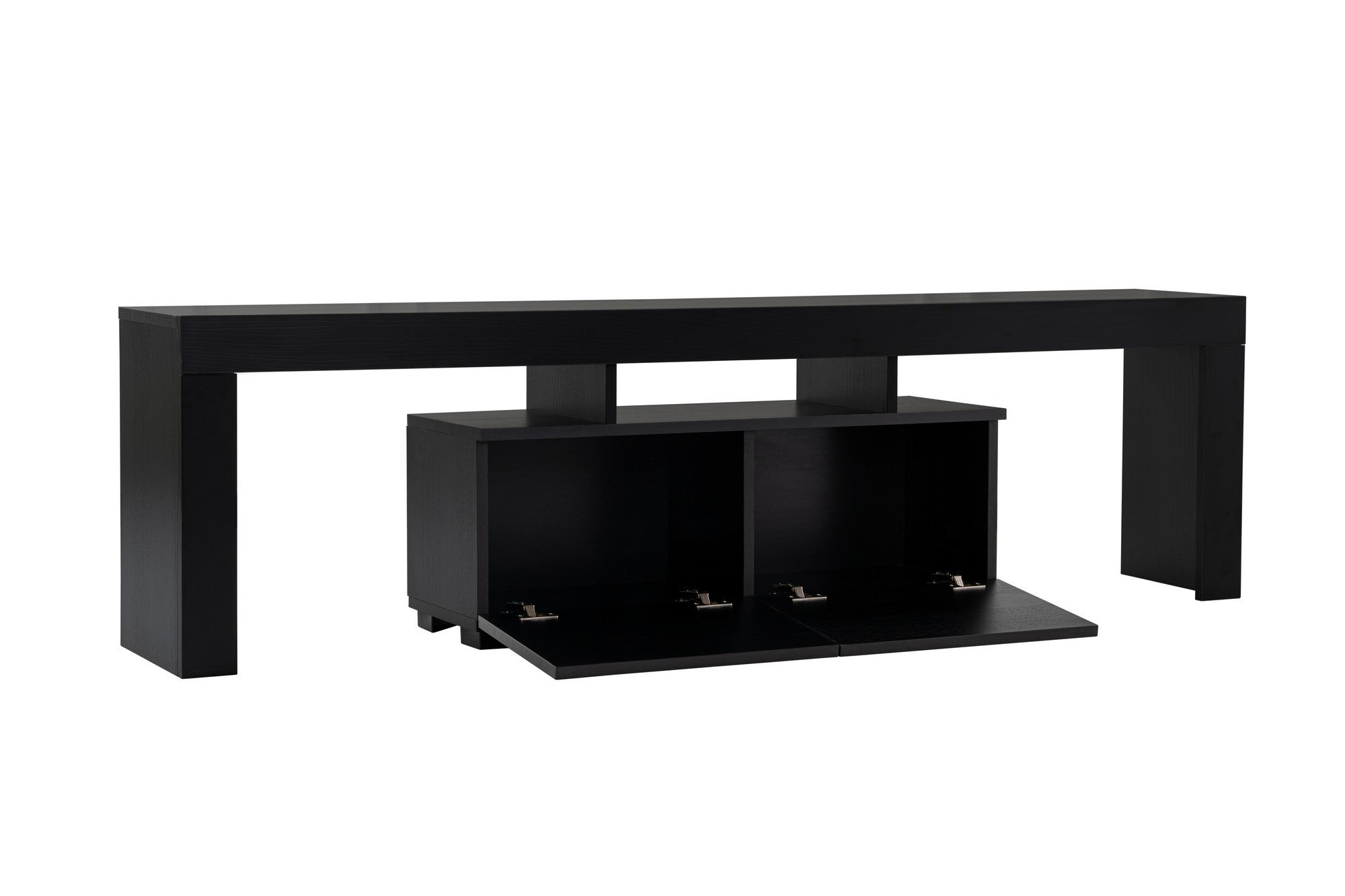 Móvel de TV elegante, preto, 180 cm de largura, 50 cm de altura, 31,3 cm de profundidade | Painel de partículas 100% revestido de melamina, 18 mm de espessura | Perfeito para salas de estar modernas