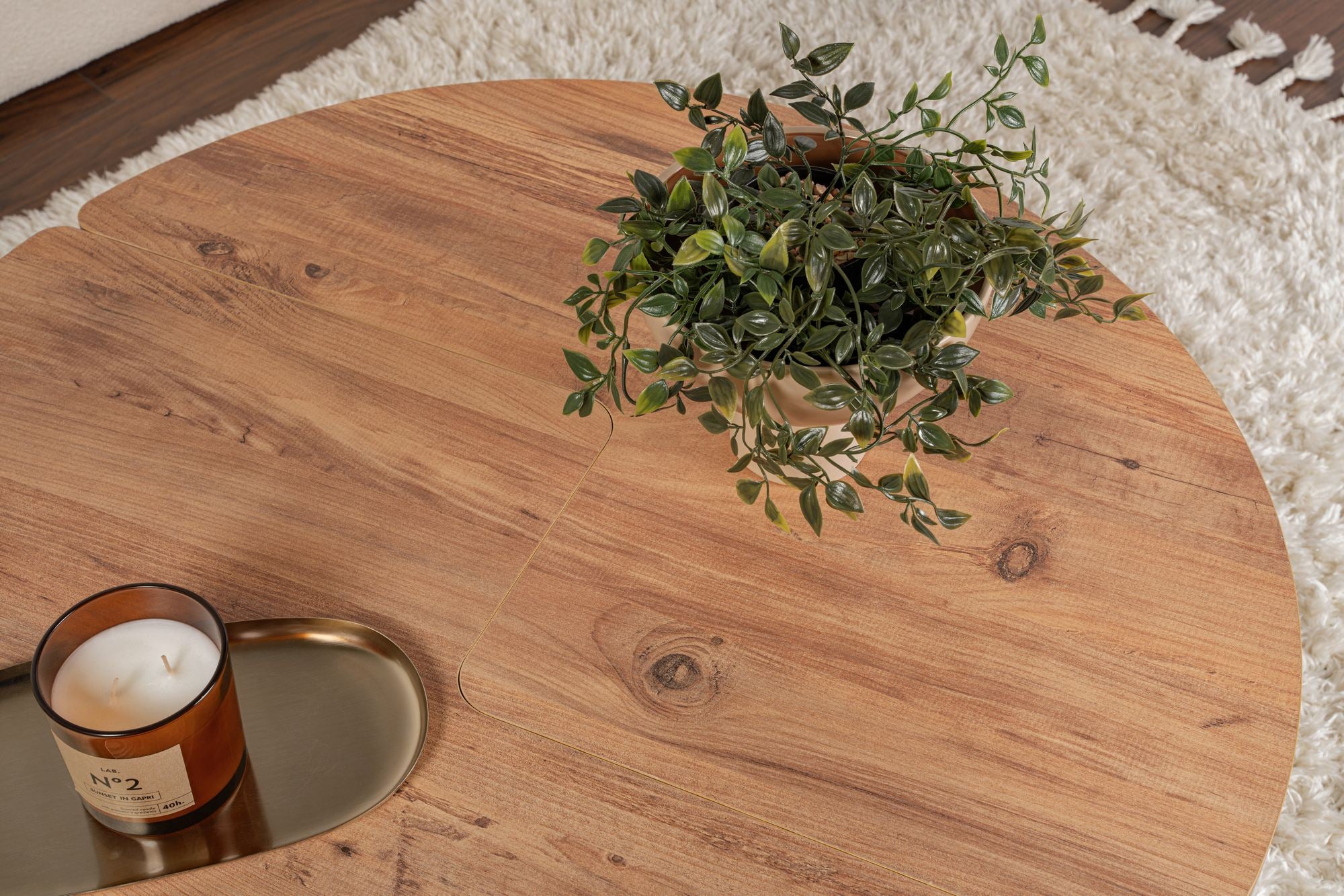 Mesa de Centro Elegante, Ø90 cm, 41 cm de Altura | Painel de Partículas 100% Revestido em Melamina, 18 mm de Espessura | Acabamento em Pinho Atlântico, Perfeita para Espaços Modernos