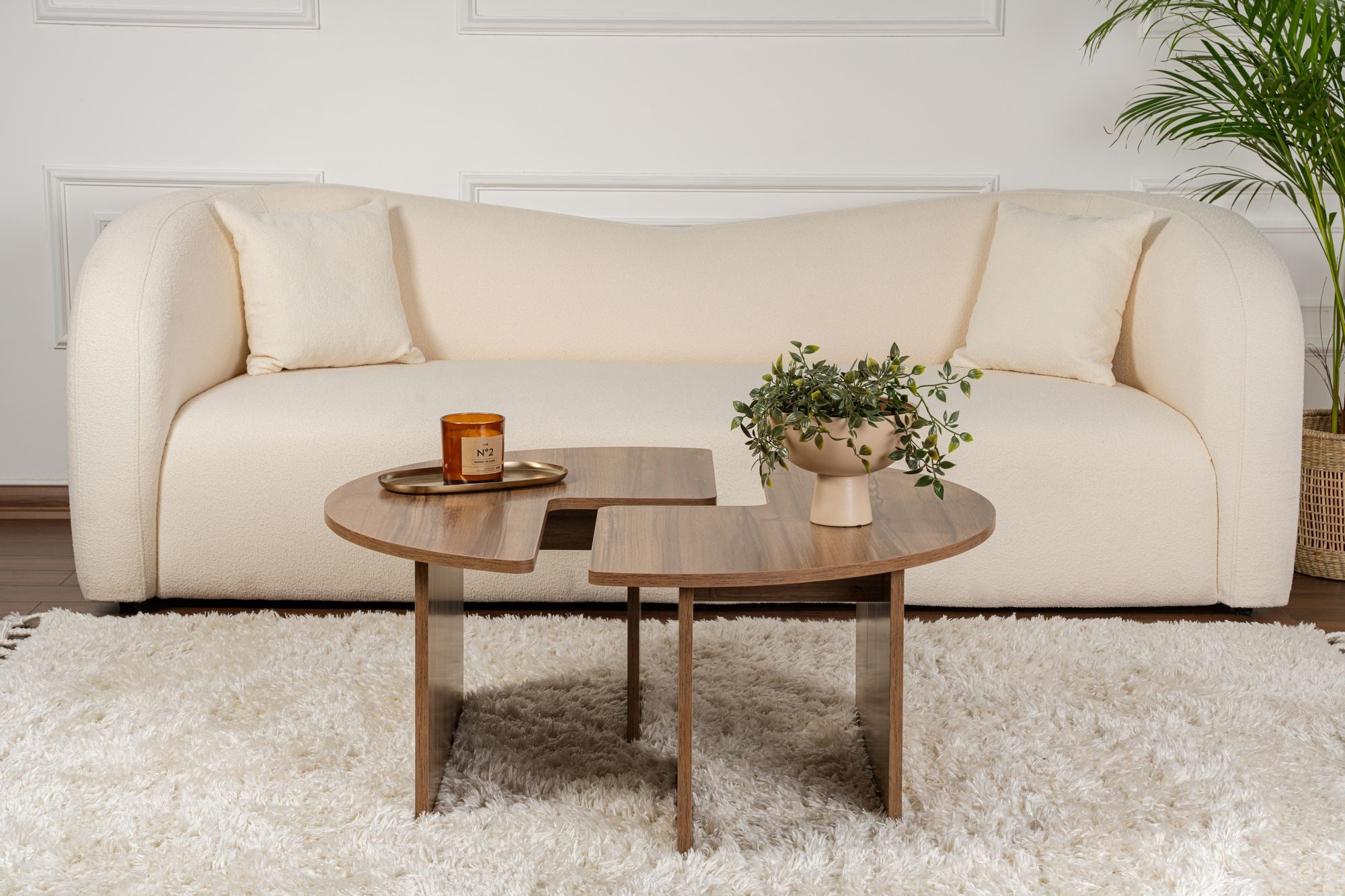 Mesa de Centro Elegante em Nogueira, Ø90 cm, 41 cm de Altura | Painel de Partículas 100% Revestido em Melamina, 18 mm de Espessura | Elegante e Durável para Espaços Modernos