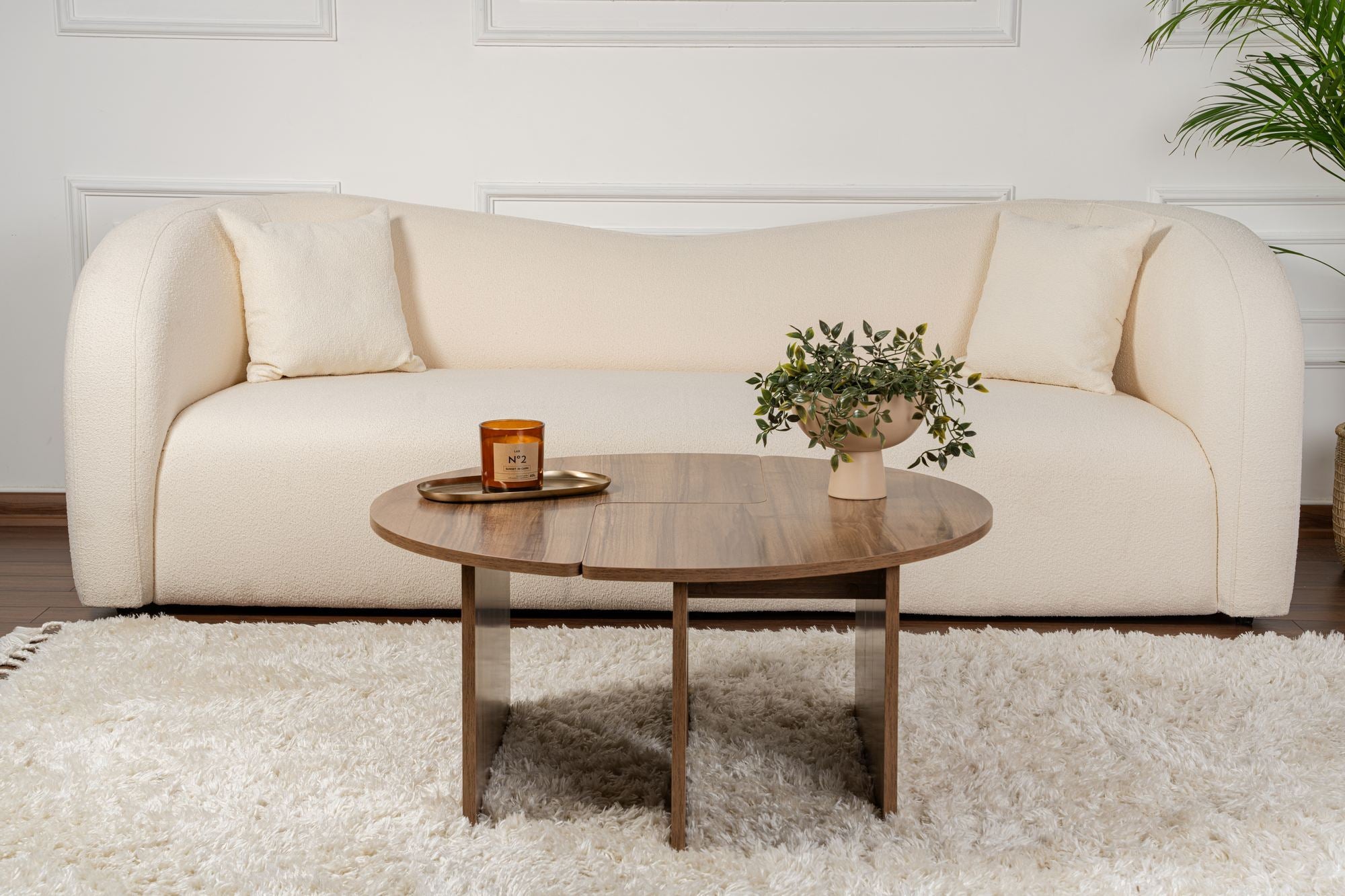 Mesa de Centro Elegante em Nogueira, Ø90 cm, 41 cm de Altura | Painel de Partículas 100% Revestido em Melamina, 18 mm de Espessura | Elegante e Durável para Espaços Modernos