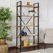 Estante elegante com estrutura de metal, pinho atlântico e preto, 90 x 180 x 33,5 cm | 100% revestida em melamina, para montagem na parede, design durável para espaços modernos