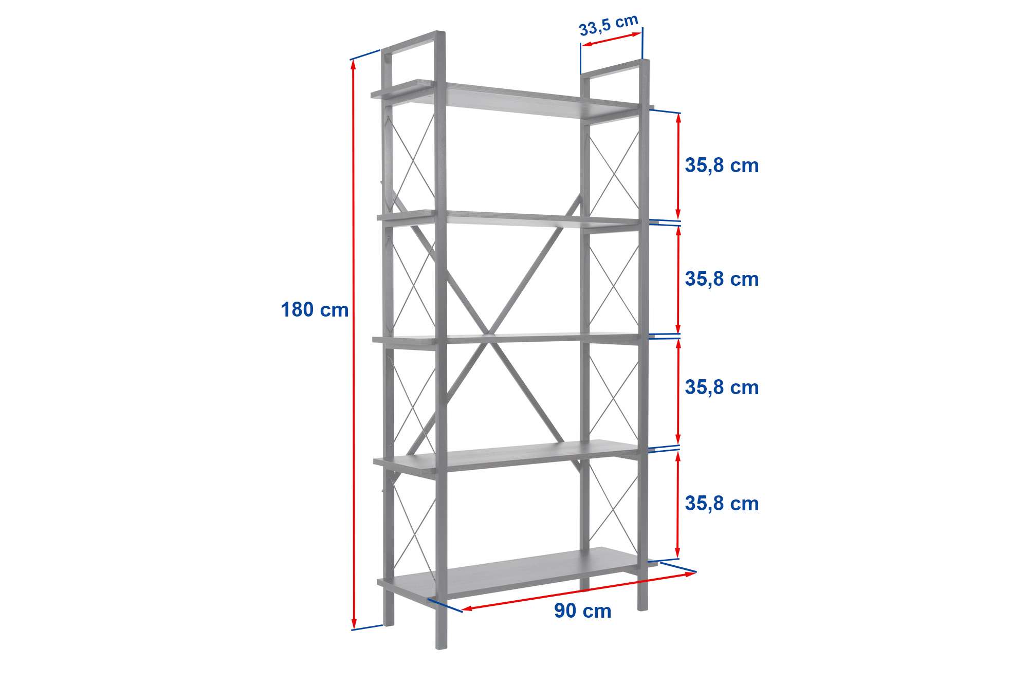 Estante elegante com estrutura de metal, pinho atlântico e preto, 90 x 180 x 33,5 cm | 100% revestida em melamina, para montagem na parede, design durável para espaços modernos