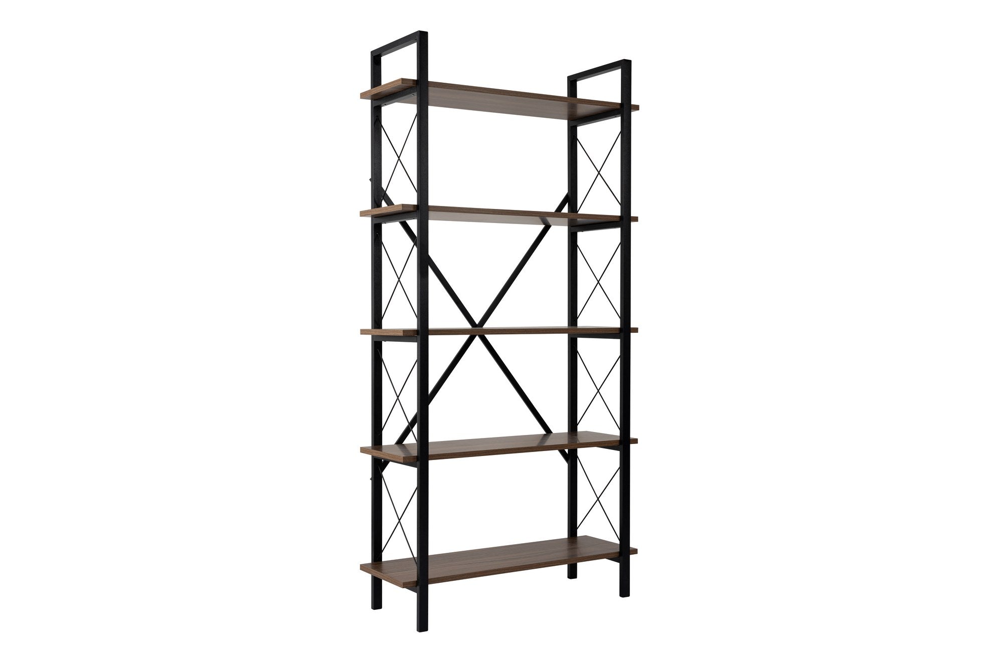 Estante elegante em nogueira e preto, 90 x 180 x 33,5 cm | Painel de partículas 100% revestido em melamina, estrutura de metal | Montável na parede, várias prateleiras para armazenamento extra