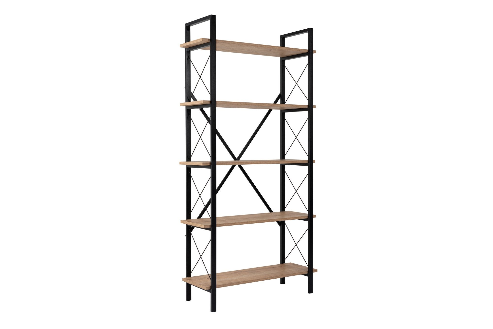 Estante elegante em carvalho e preto, 90 x 180 x 33,5 cm | Painel de partículas 100% revestido em melamina, estrutura de metal | Montável na parede, várias prateleiras para armazenamento extra