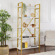 Estante elegante em branco e dourado, 90 x 180 x 33,5 cm | Painel de partículas 100% revestido em melamina, estrutura de metal | Solução de armazenamento elegante e montável na parede