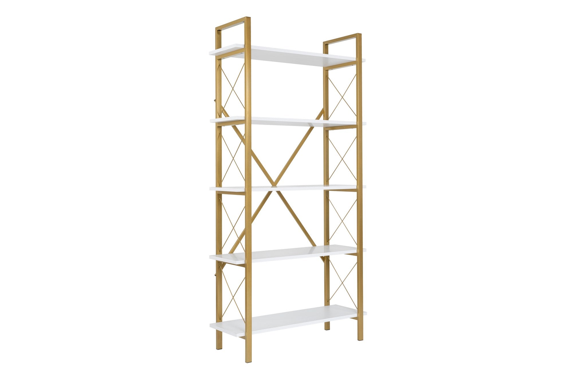 Estante elegante em branco e dourado, 90 x 180 x 33,5 cm | Painel de partículas 100% revestido em melamina, estrutura de metal | Solução de armazenamento elegante e montável na parede