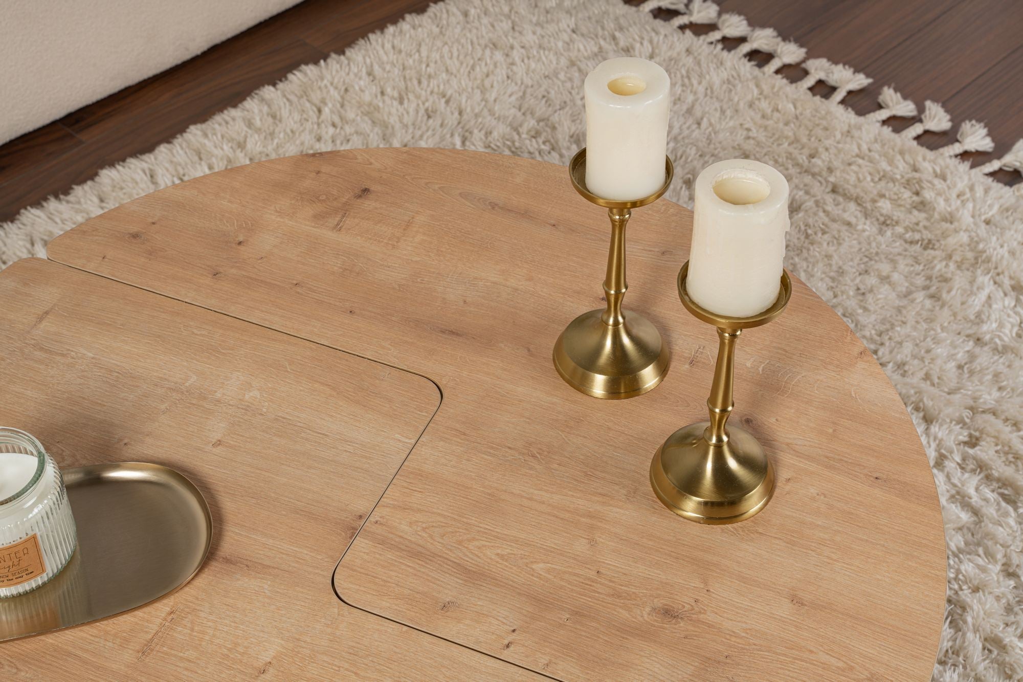 Mesa de Centro Elegante em Carvalho, Ø90 cm, 41 cm de Altura | Painel de Partículas 100% Revestido em Melamina, 18 mm de Espessura | Perfeita para Salas de Estar Modernas e Espaços Aconchegantes