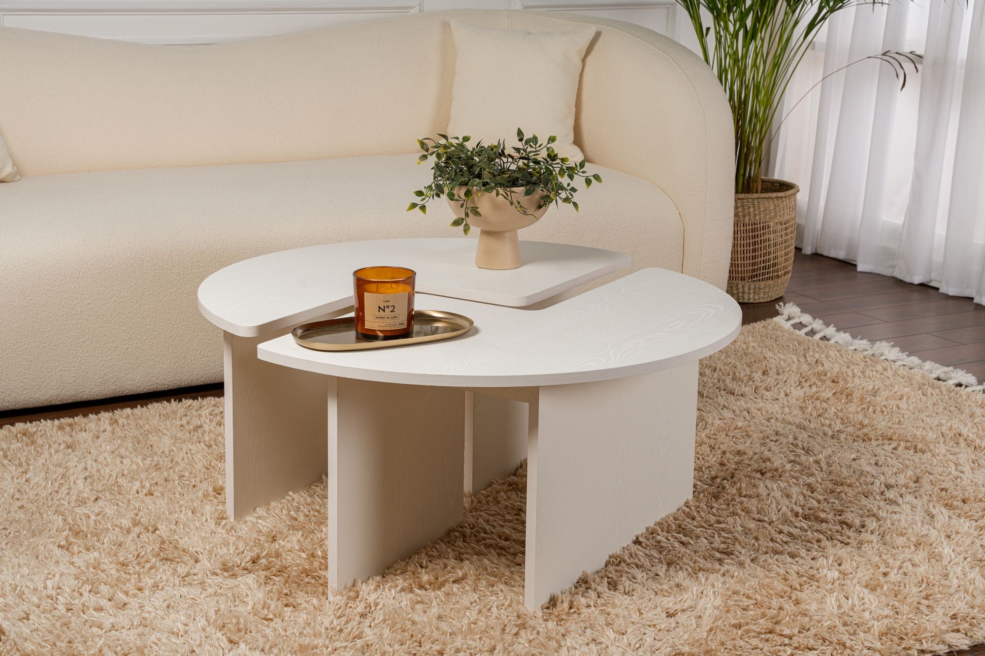 Mesa de Centro Branca Elegante, Ø90 cm, 41 cm de Altura | Painel de Partículas 100% Revestido em Melamina, 18 mm de Espessura | Elegante e Funcional para Espaços Modernos