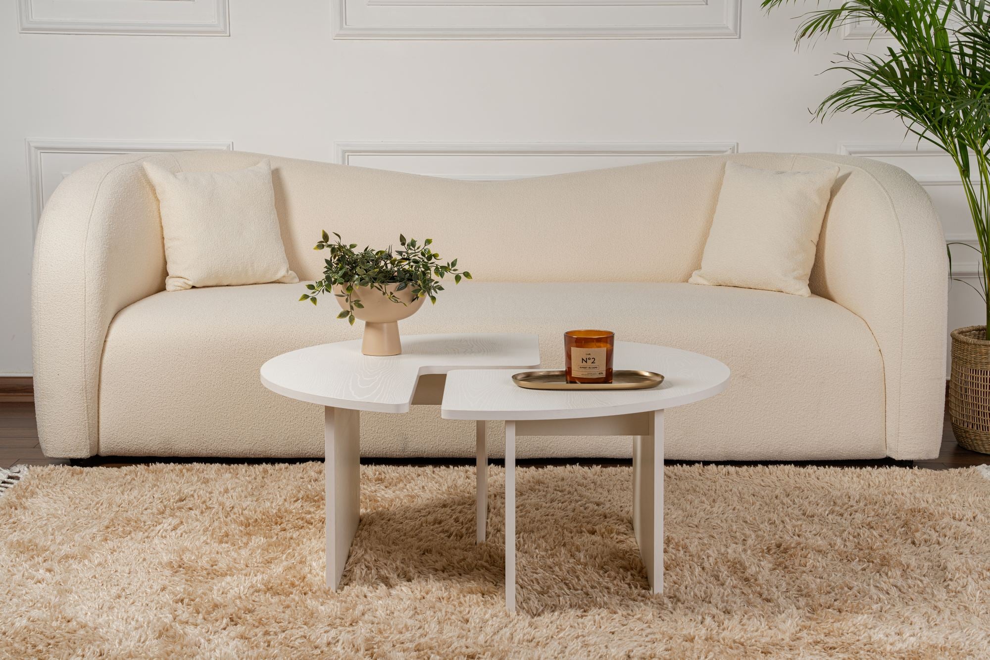 Mesa de Centro Branca Elegante, Ø90 cm, 41 cm de Altura | Painel de Partículas 100% Revestido em Melamina, 18 mm de Espessura | Elegante e Funcional para Espaços Modernos