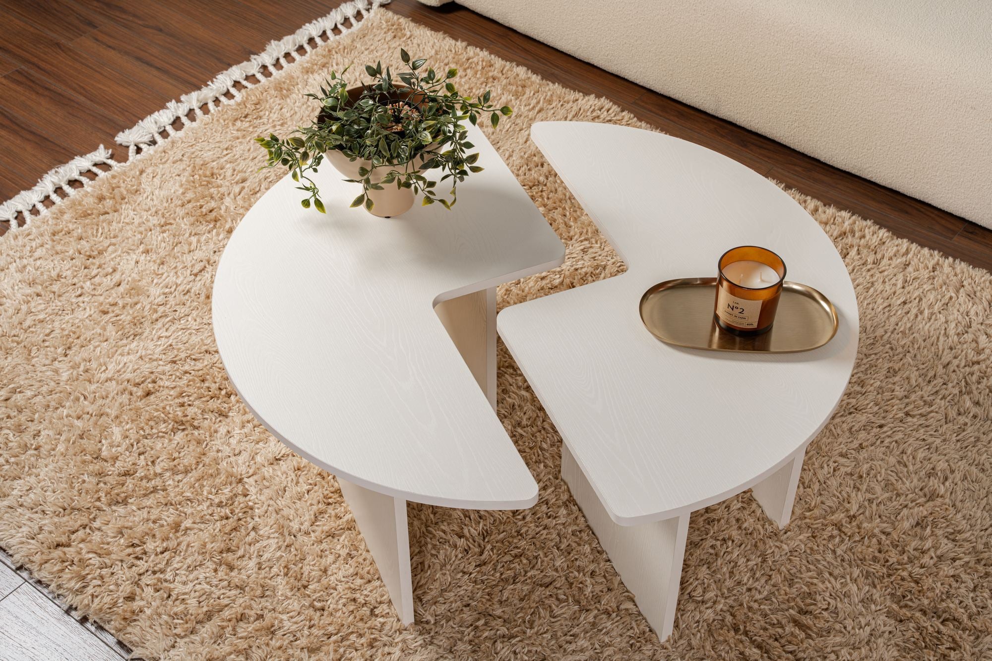 Mesa de Centro Branca Elegante, Ø90 cm, 41 cm de Altura | Painel de Partículas 100% Revestido em Melamina, 18 mm de Espessura | Elegante e Funcional para Espaços Modernos