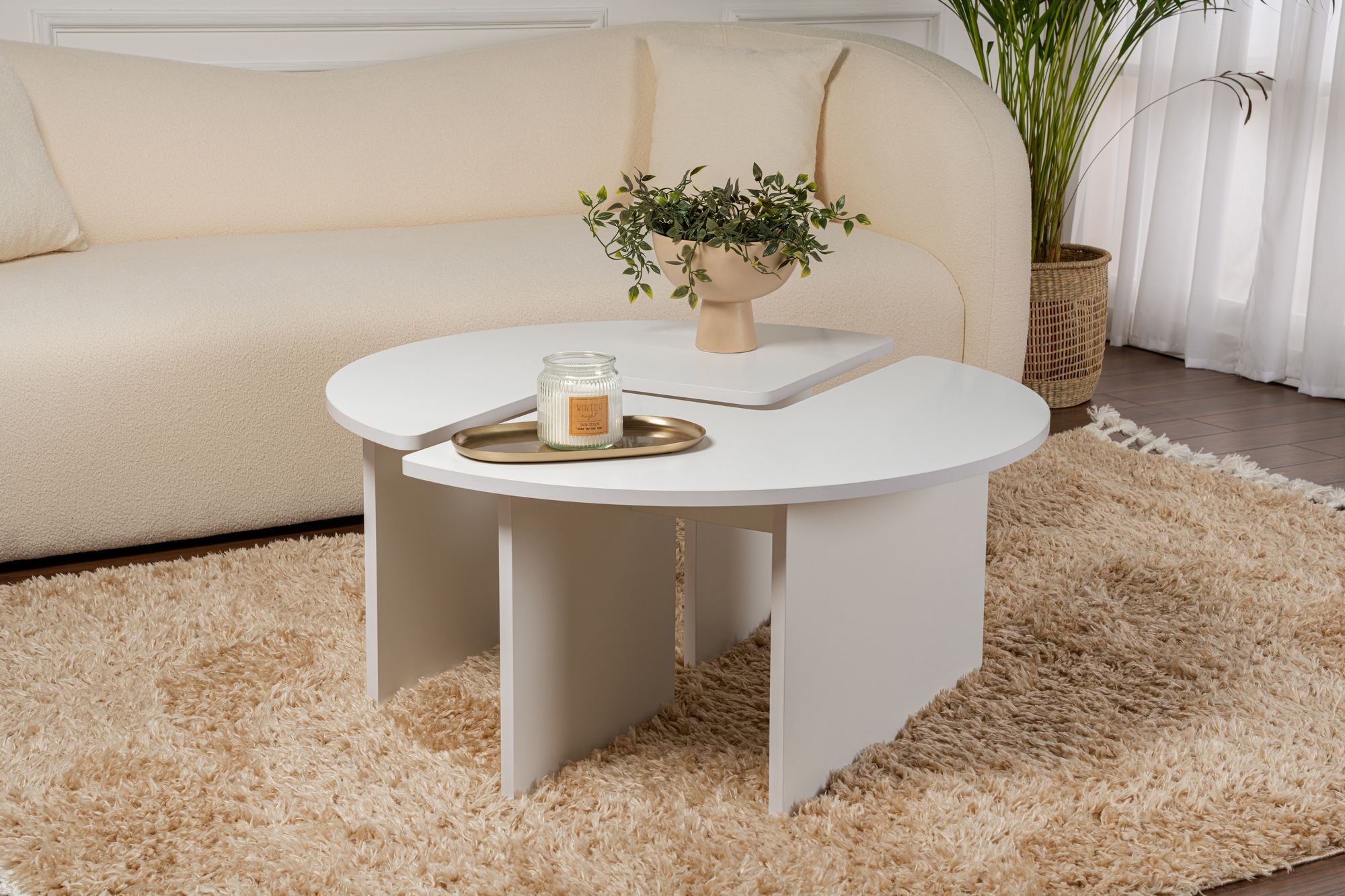 Mesa de Centro Elegante, Branco Natural, Ø90 cm x 41 cm | Painel de Partículas 100% Revestido em Melamina, 18 mm de Espessura | Elegante e Funcional para Espaços Modernos
