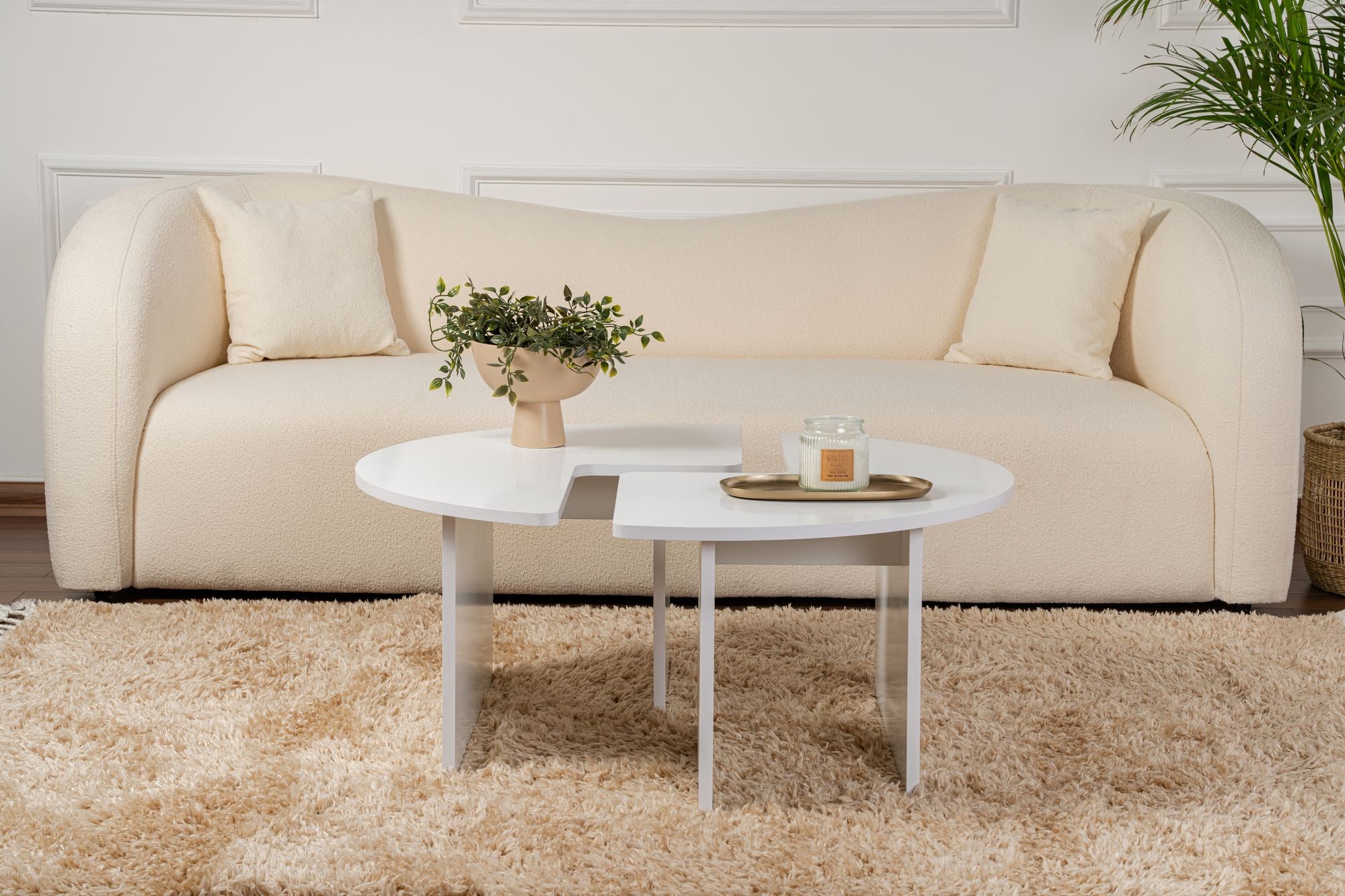 Mesa de Centro Elegante, Branco Natural, Ø90 cm x 41 cm | Painel de Partículas 100% Revestido em Melamina, 18 mm de Espessura | Elegante e Funcional para Espaços Modernos