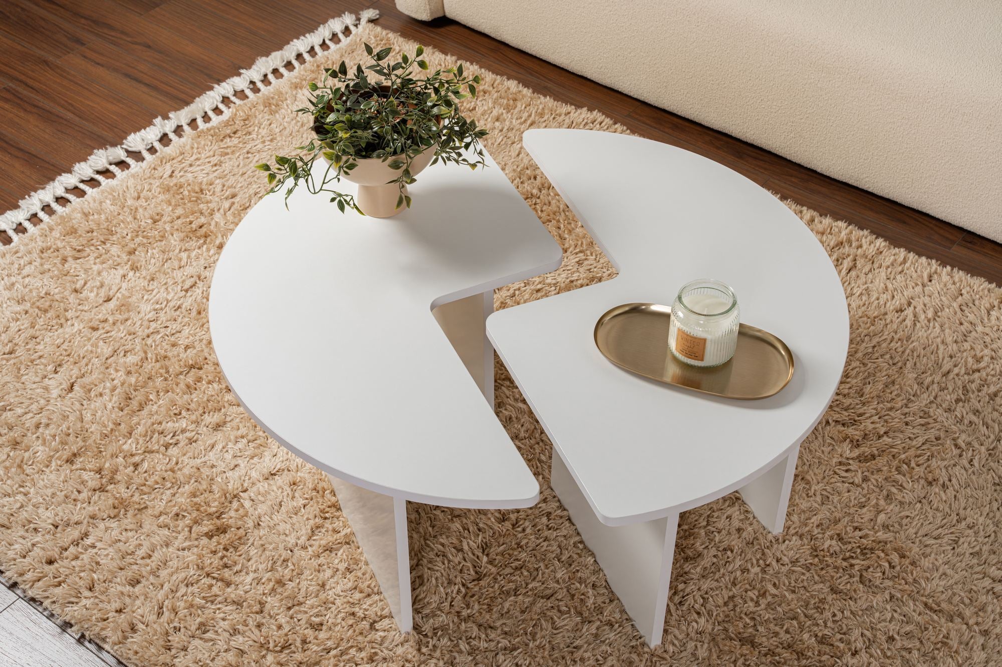 Mesa de Centro Elegante, Branco Natural, Ø90 cm x 41 cm | Painel de Partículas 100% Revestido em Melamina, 18 mm de Espessura | Elegante e Funcional para Espaços Modernos