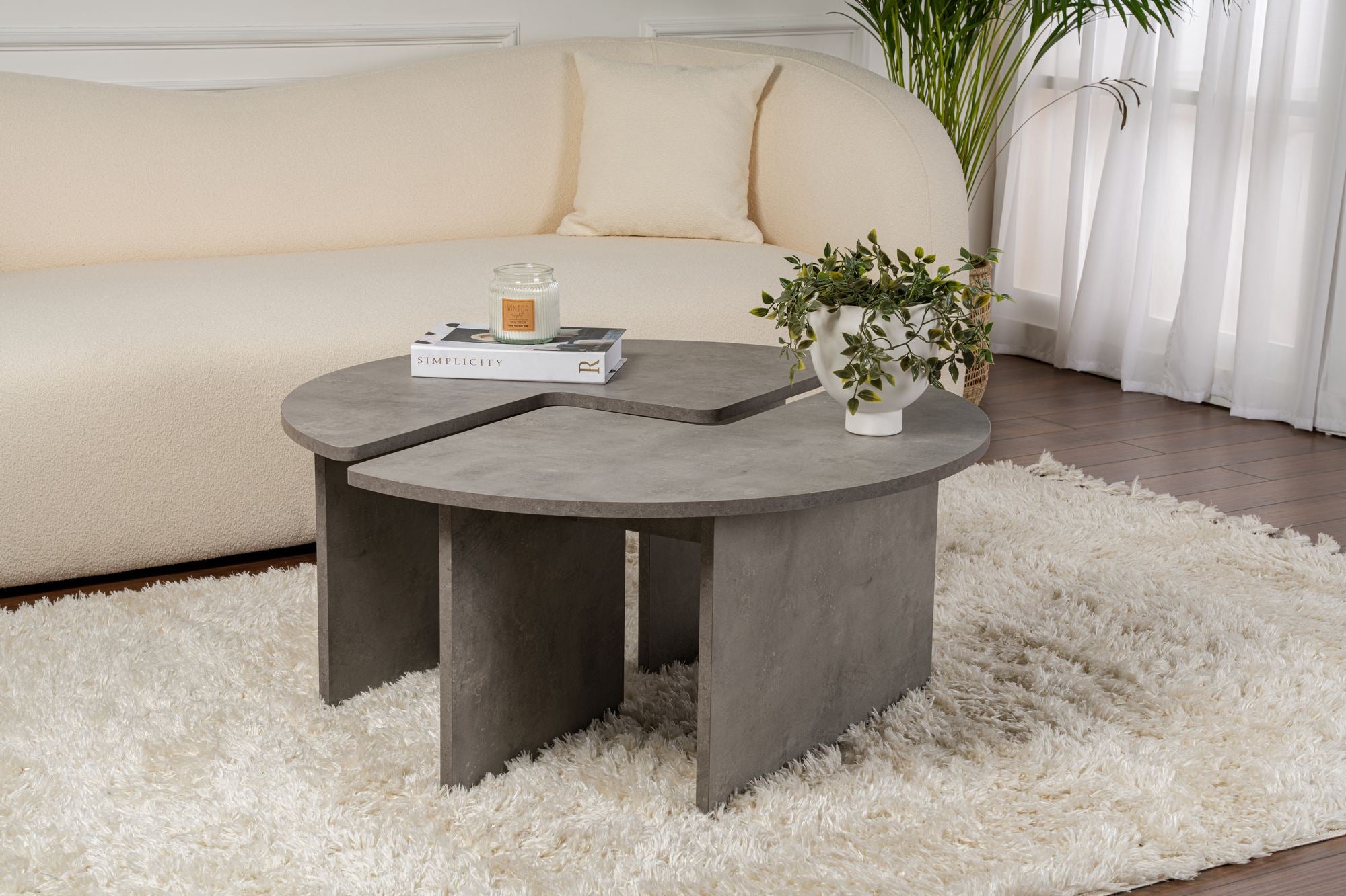 Mesa de Centro Elegante, Ø90 cm, 41 cm de Altura | Painel de Partículas 100% Revestido em Melamina, 18 mm de Espessura | Acabamento Cinza Concreto, Perfeita para Espaços Modernos