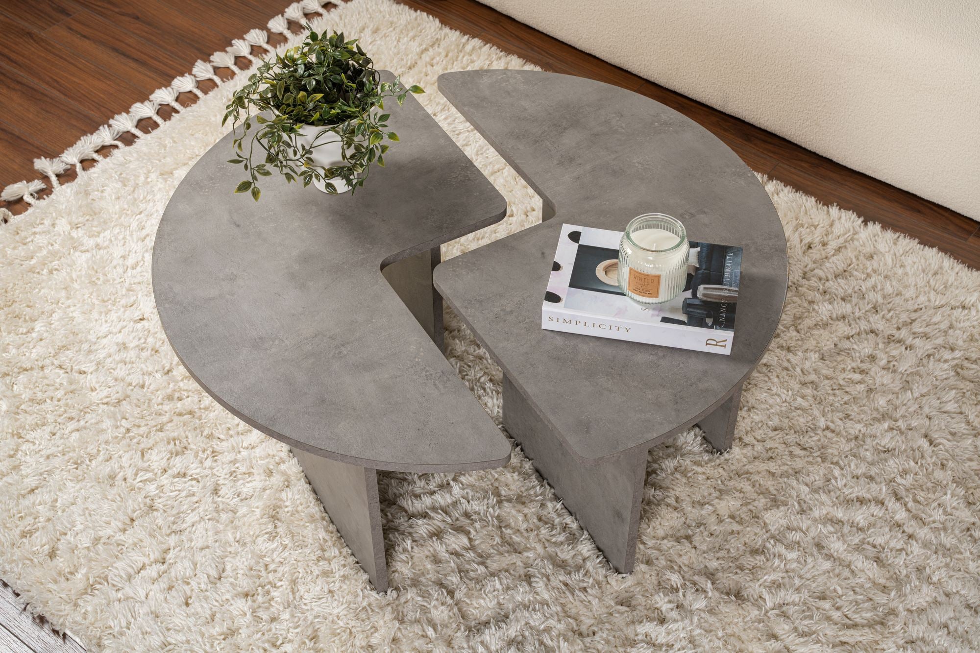 Mesa de Centro Elegante, Ø90 cm, 41 cm de Altura | Painel de Partículas 100% Revestido em Melamina, 18 mm de Espessura | Acabamento Cinza Concreto, Perfeita para Espaços Modernos