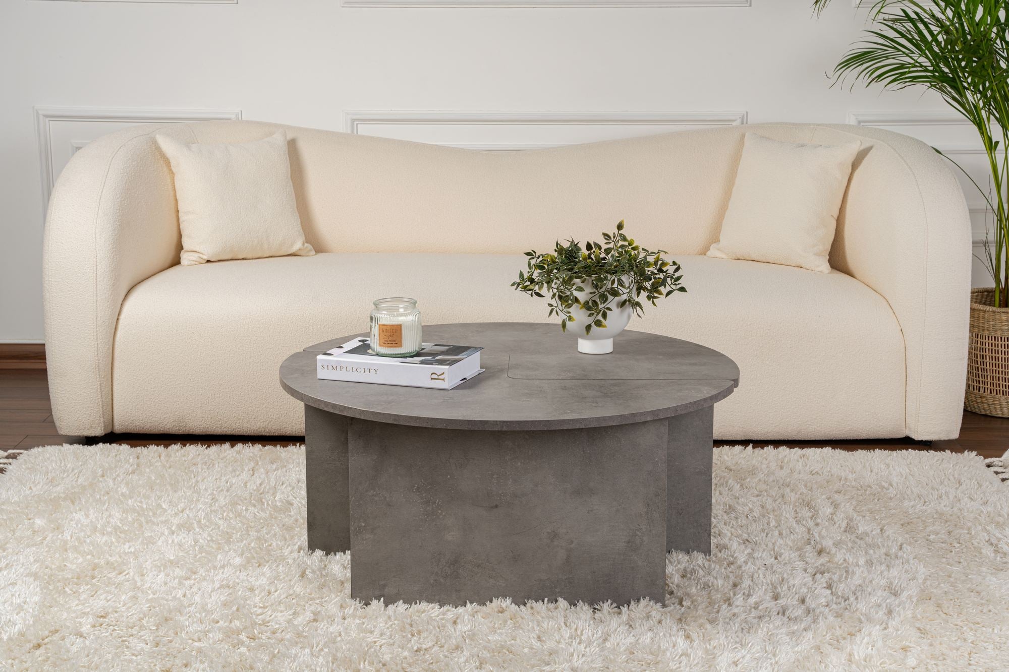 Mesa de Centro Elegante, Ø90 cm, 41 cm de Altura | Painel de Partículas 100% Revestido em Melamina, 18 mm de Espessura | Acabamento Cinza Concreto, Perfeita para Espaços Modernos