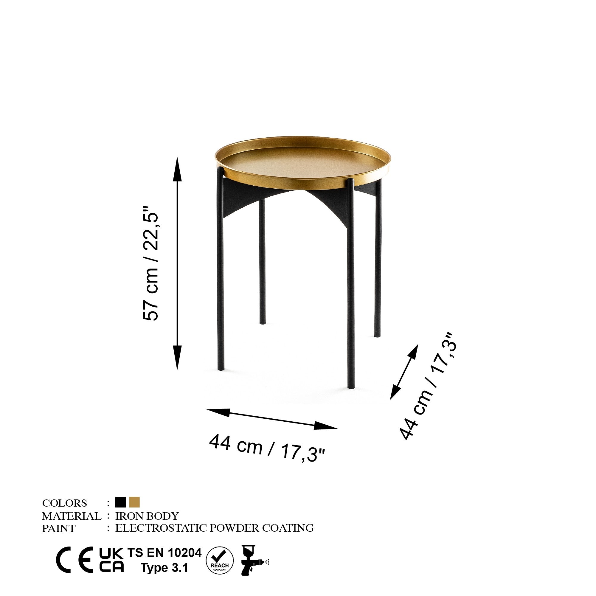 Mesa de Centro – 44x57x44 cm – Preto e Dourado – Metal