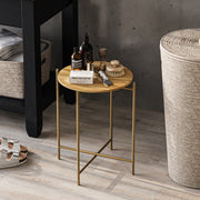 Mesa de Centro – 46 cm x 56 cm x 46 cm – Dourado e Natural – Madeira