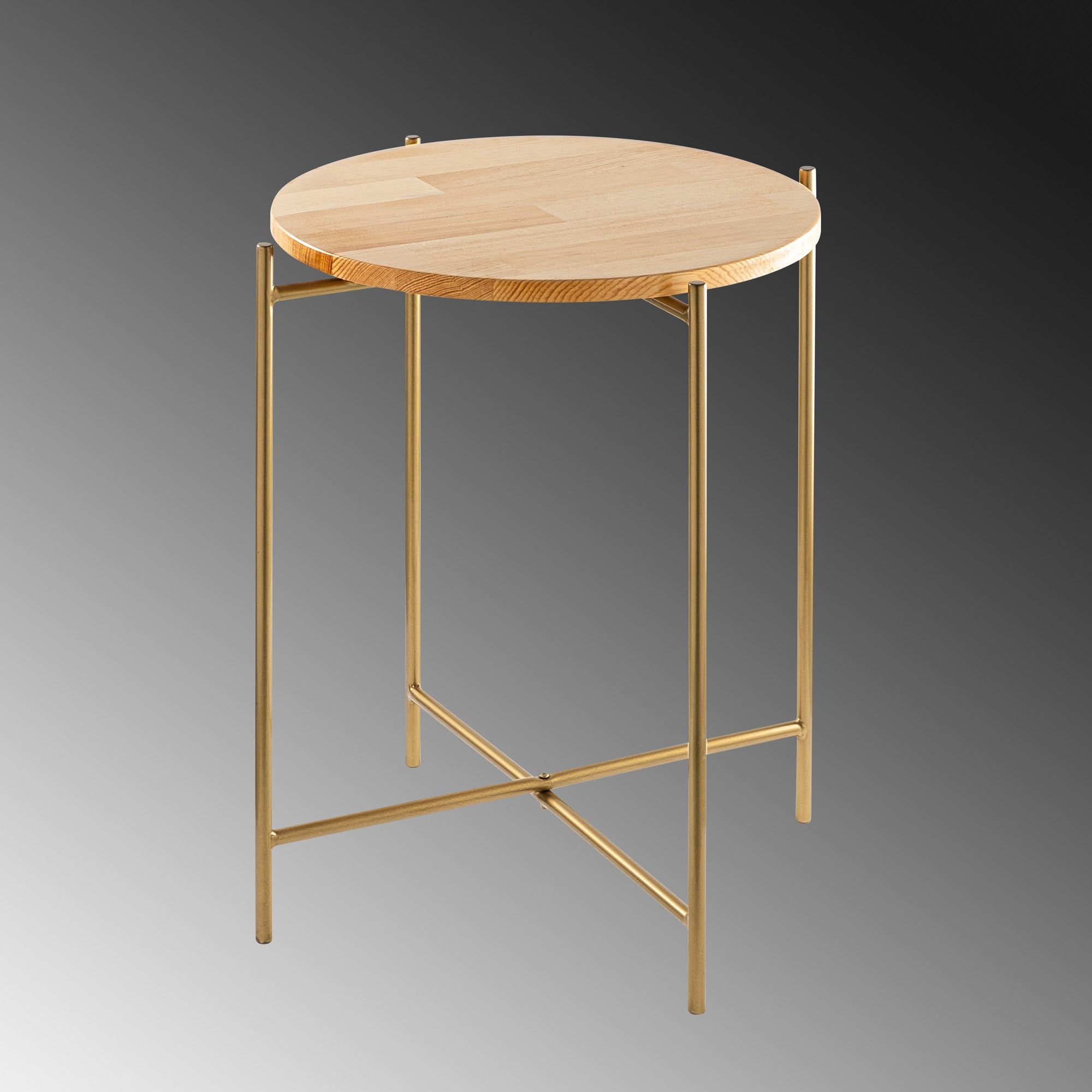 Mesa de Centro – 46 cm x 56 cm x 46 cm – Dourado e Natural – Madeira