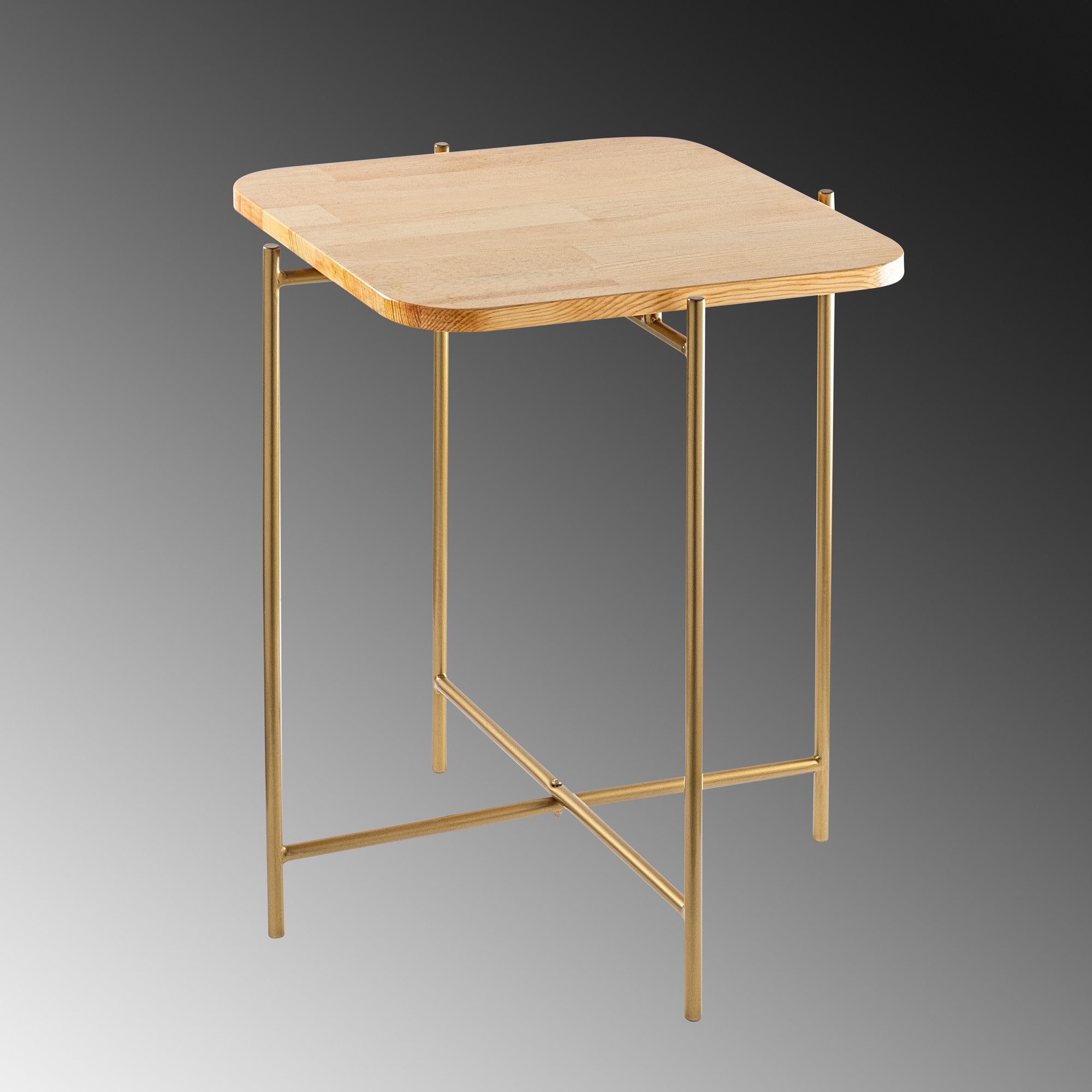 Mesa de Centro – 46 cm x 56 cm x 46 cm – Dourado e Natural – Madeira