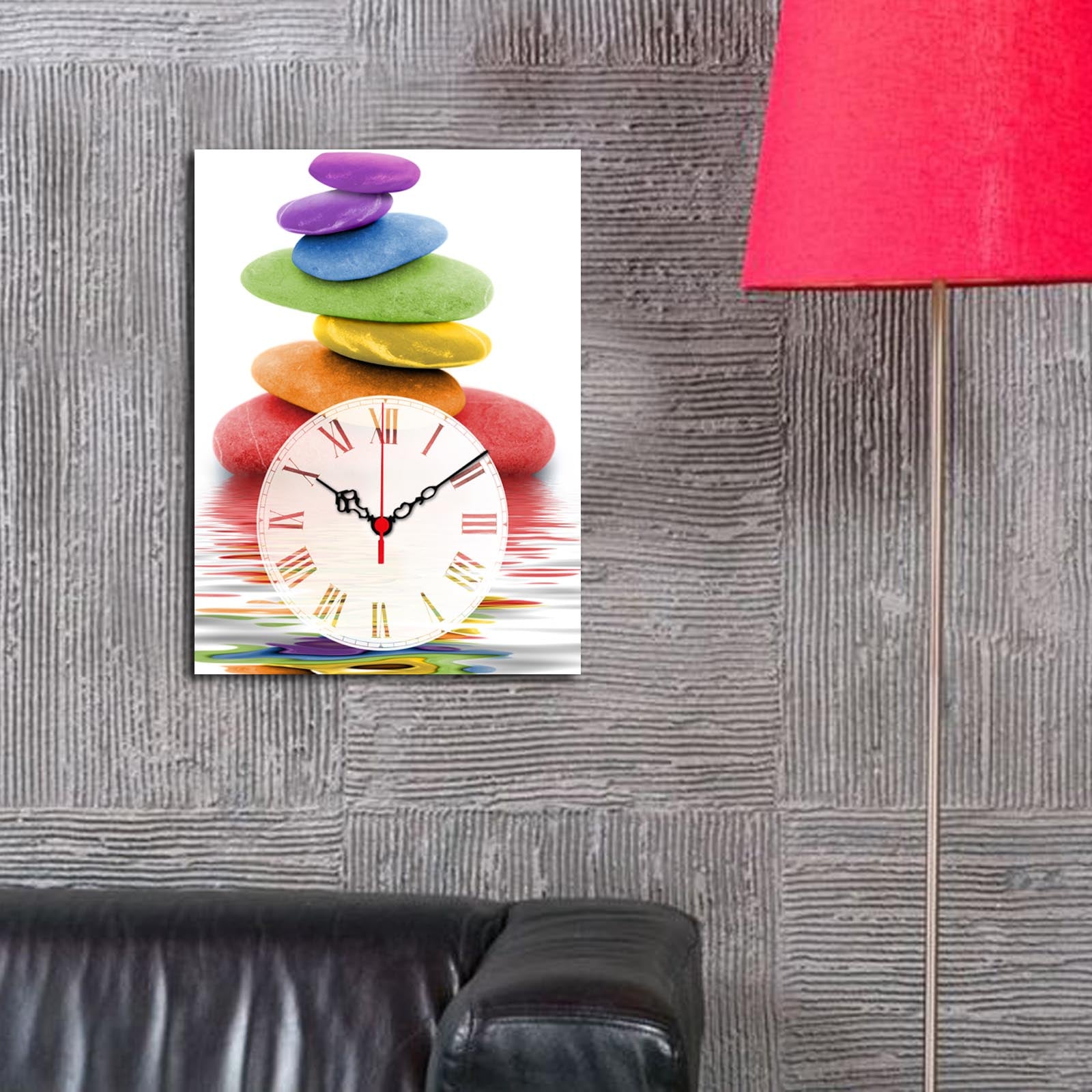 Relógio de Parede Decorativo em Tela Suede Multicolor 28 x 38 cm, Moldura de Madeira 3 cm