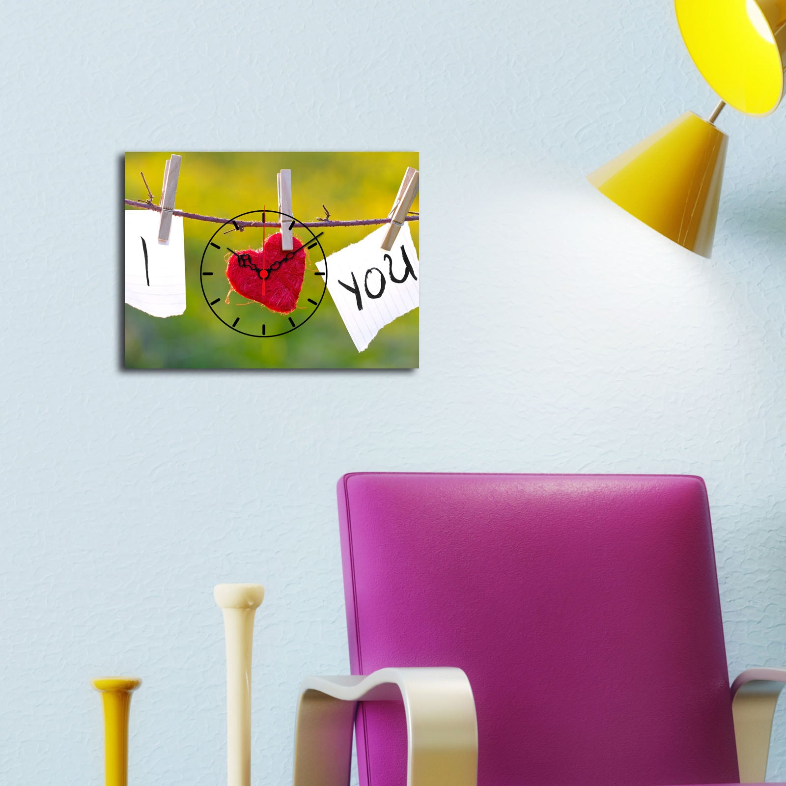 Relógio de Parede em Tela Decorativa Multicolor 28x38 cm, Tela Suede 100%, Moldura de Madeira (3 cm)