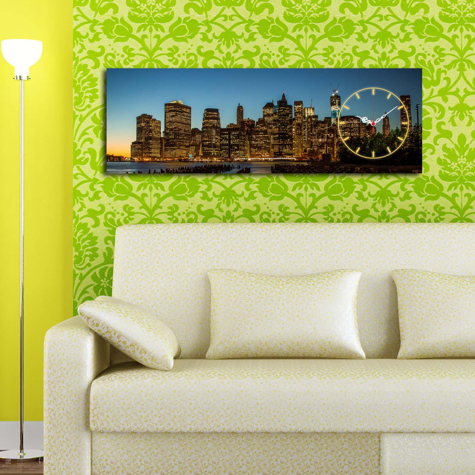 Relógio de Parede em Tela Decorativa (Camurça 100%) 30x90 cm, Multicolor, Moldura de Madeira 3 cm – 3090CS-38