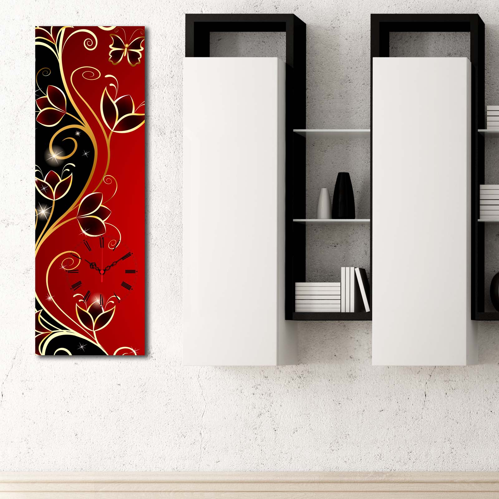 Relógio de Parede em Tela Decorativa 30x90 cm, Multicolor, Tela Suede 100%, Moldura de Madeira 3 cm – 3090CS-43