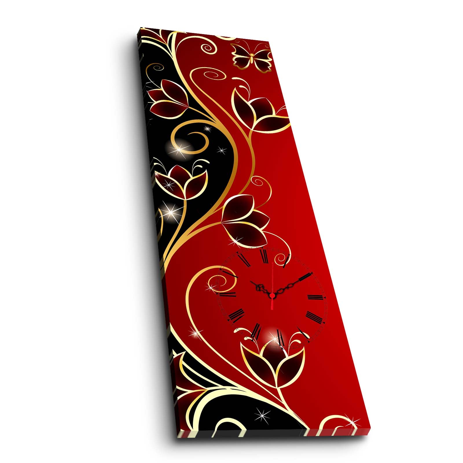 Relógio de Parede em Tela Decorativa 30x90 cm, Multicolor, Tela Suede 100%, Moldura de Madeira 3 cm – 3090CS-43