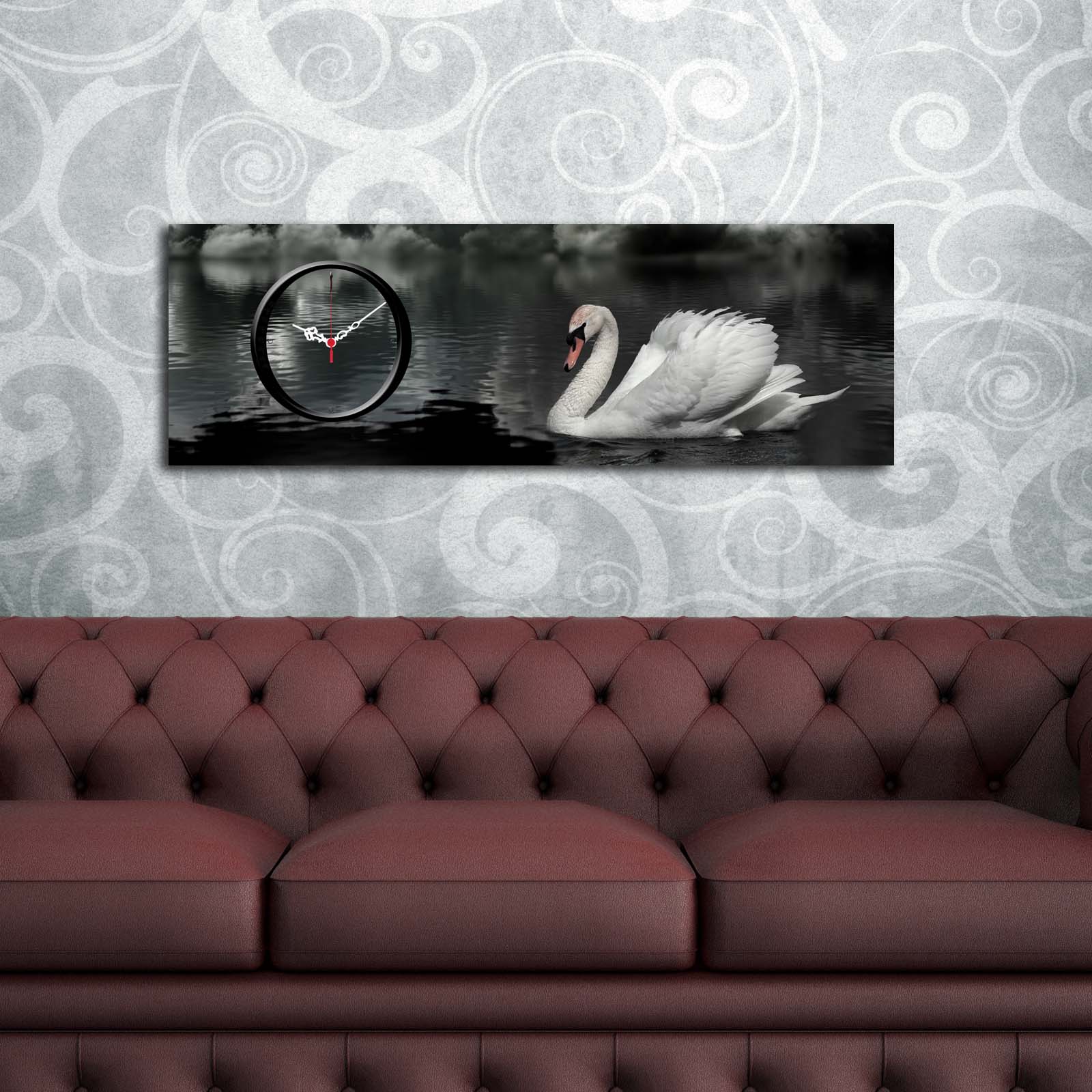 Relógio de Parede em Tela Camurça Multicolor 30x90 cm – Moldura de Madeira 3 cm (3090CS-44)