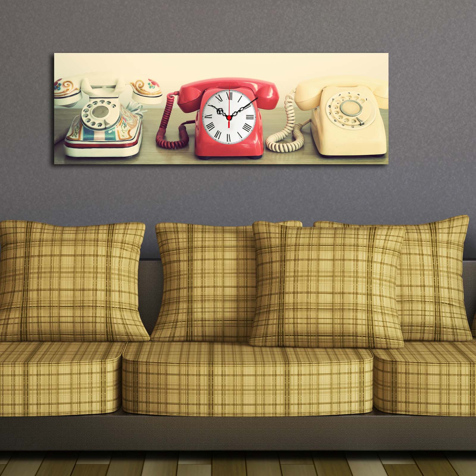 Relógio de Parede em Tela Suede 100% Decorativa, Multicolor, 30 x 90 cm, Moldura de Madeira 3 cm (3090CS-46)