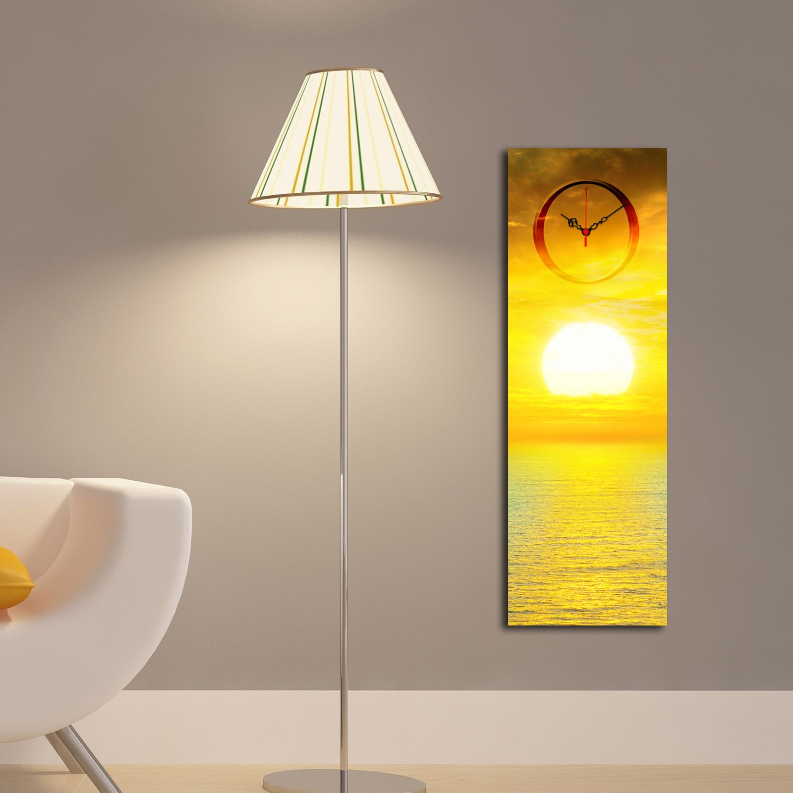 Relógio de Parede em Tela Decorativa 100% Camurça, Multicolorido, 30 x 90 cm, Moldura de Madeira 3 cm — 3090CS-48