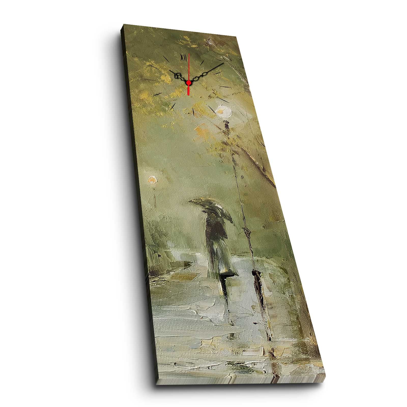 Relógio de Parede Decorativo em Tela Suede 30x90 cm, Multicolor, Moldura de Madeira 3 cm – 3090CS-49