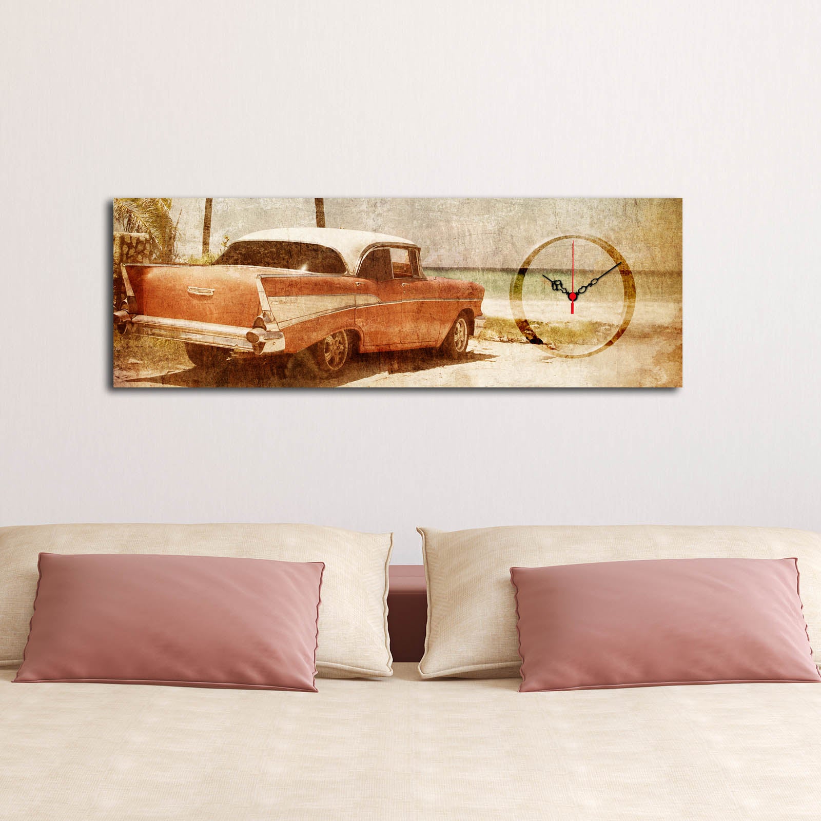 Relógio de Parede Decorativo em Tela Suede 30x90 cm Multicolor 3090CS-50 com Moldura de Madeira (3 cm)