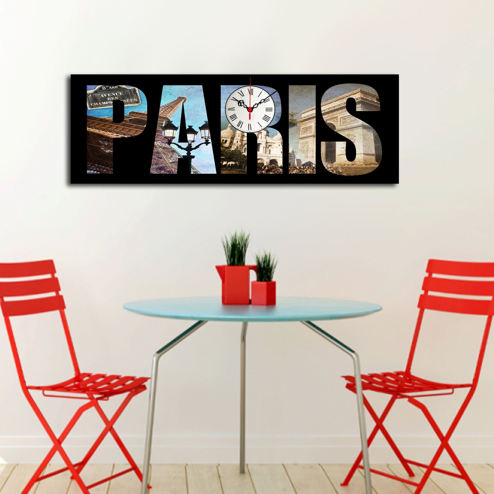 Relógio de Parede Decorativo em Tela de Camurça Multicolor 30x90 cm | Moldura de Madeira 3 cm (3090CS-51)