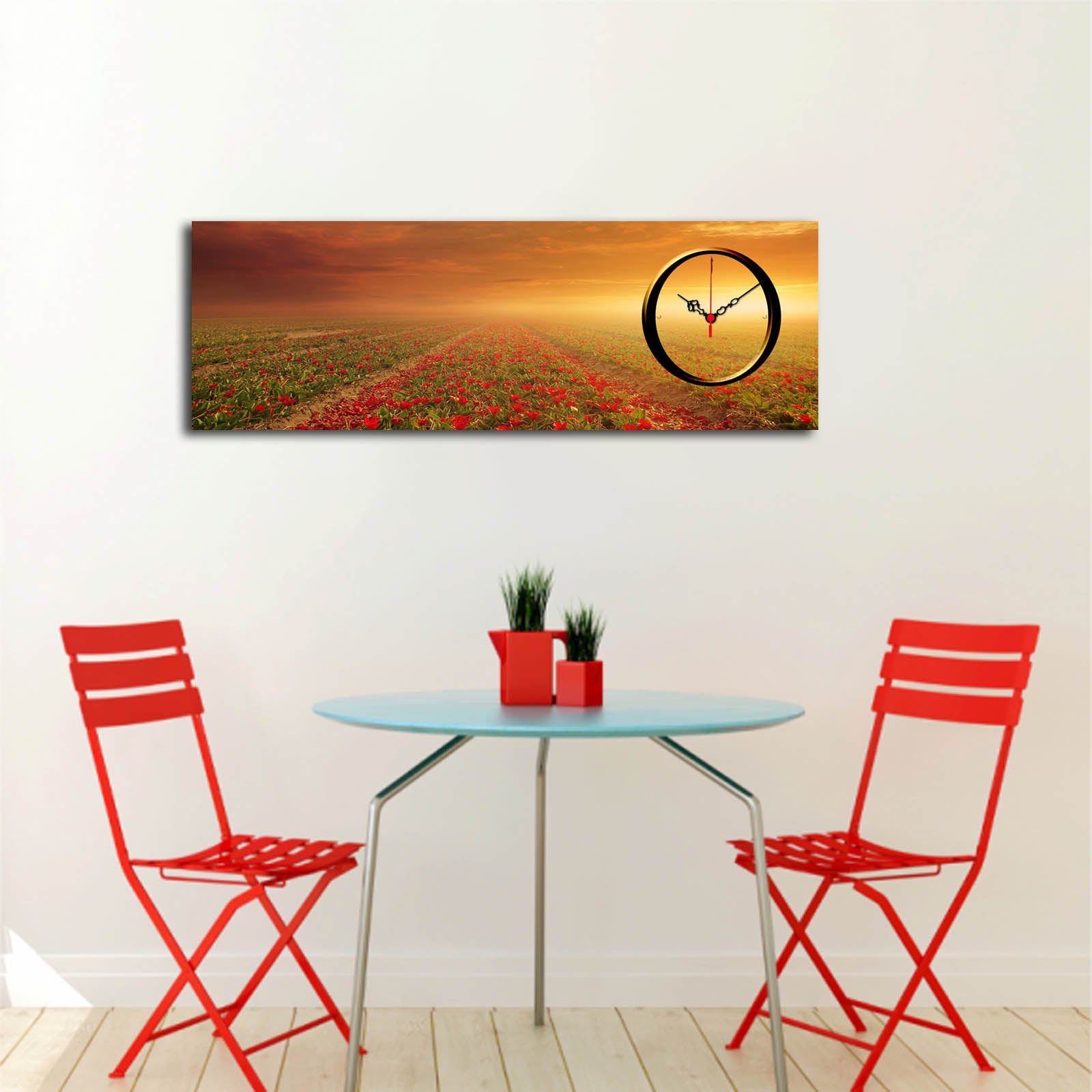 Relógio de Parede Decorativo em Tela Suede 100% 3090CS-53, Multicolor, 30x90 cm, Moldura de Madeira 3 cm