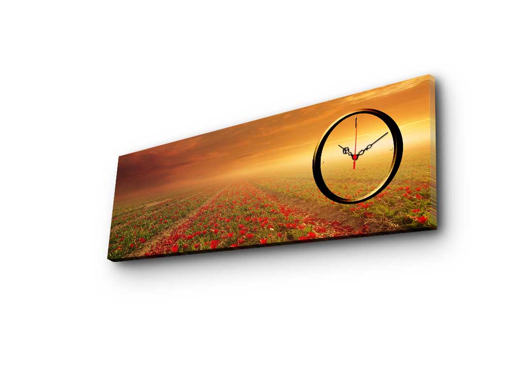 Relógio de Parede Decorativo em Tela Suede 100% 3090CS-53, Multicolor, 30x90 cm, Moldura de Madeira 3 cm