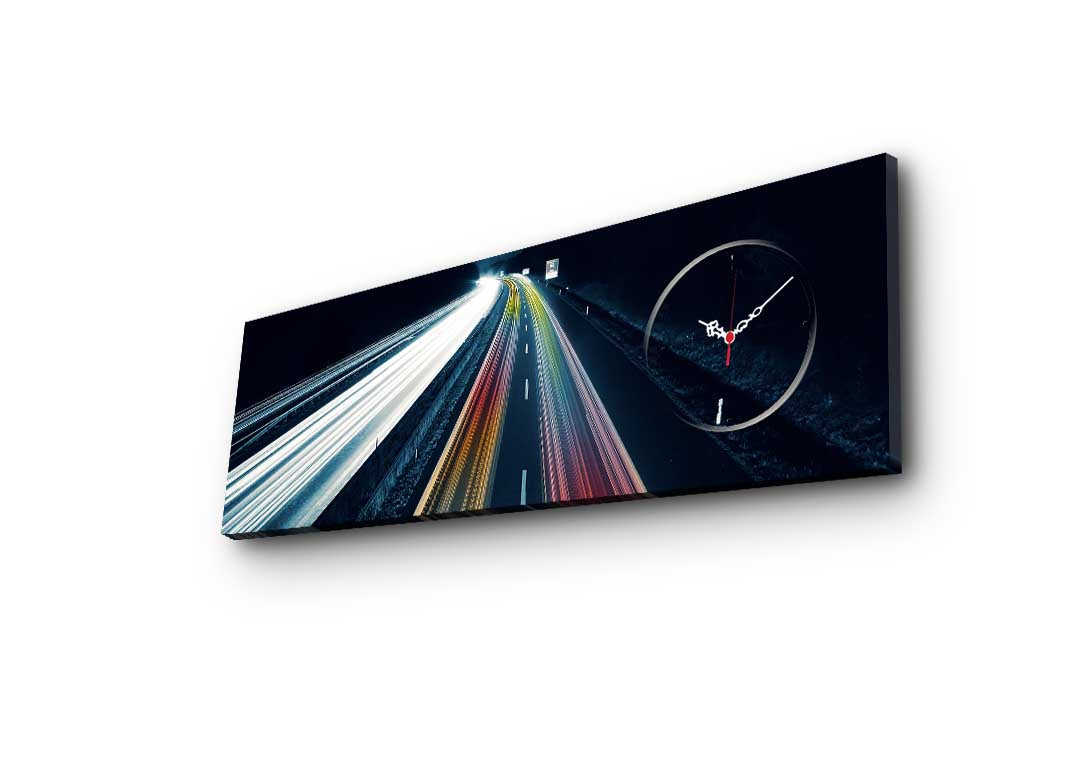 Relógio de Parede em Tela Suede Multicolor 30x90 cm com Moldura de Madeira 3 cm – 3090CS-54