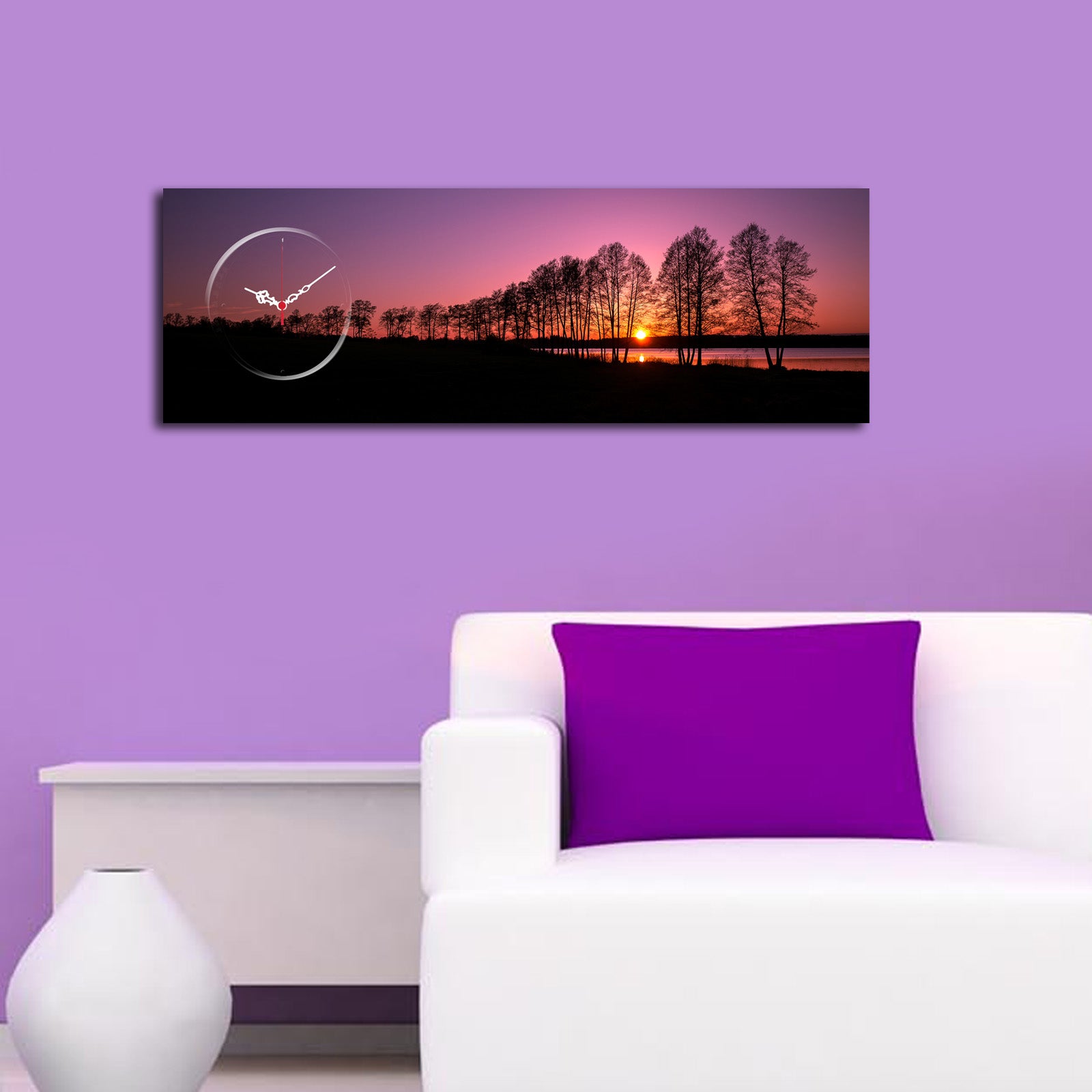 Relógio de Parede em Tela Decorativa Multicolor 30x90 cm, Tela Suede 100%, Moldura de Madeira 3 cm – 3090CS-55