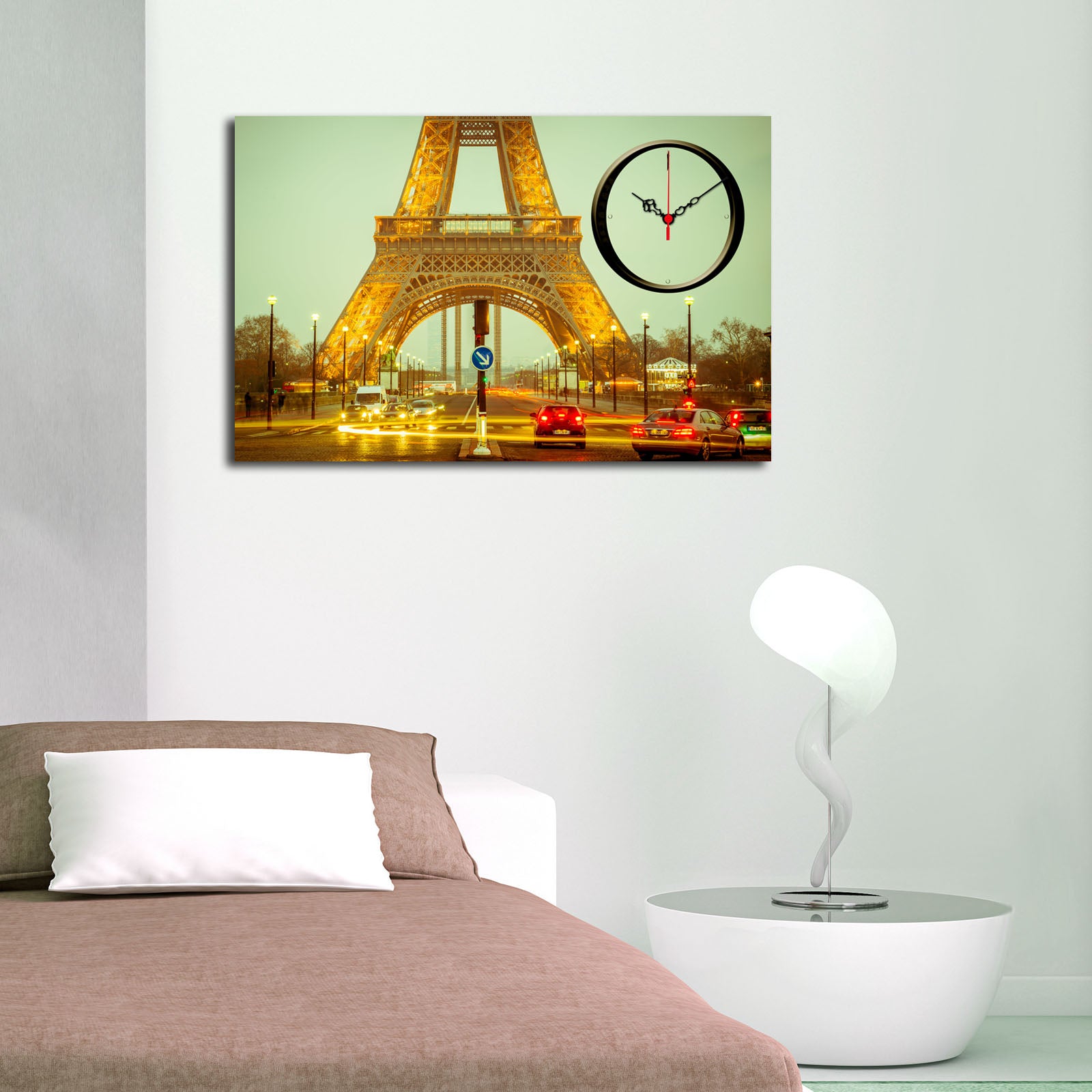 Relógio de Parede em Tela Decorativa Multicolor 45x70 cm – 100% Suede Canvas, Moldura de Madeira 3 cm – Modelo 5070CS-71