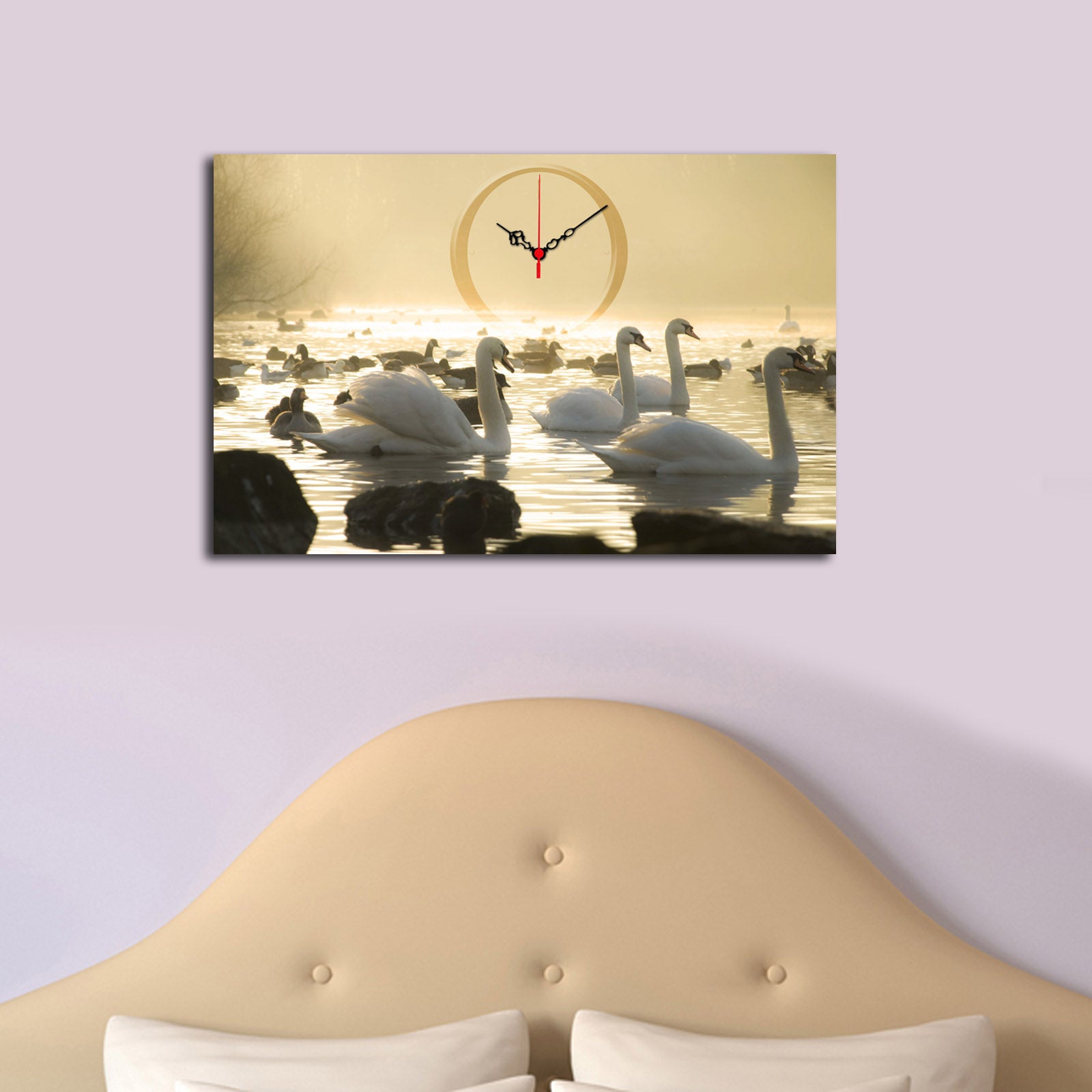 Relógio de Parede Decorativo em Canvas Suede 100% Multicolor 45x70 cm com Moldura de Madeira 3 cm