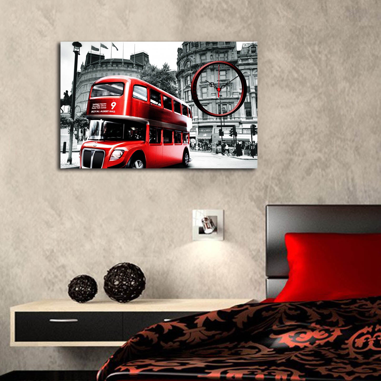 Relógio de Parede Decorativo em Tela Suede 100% com Moldura de Madeira (3 cm) – Multicolor, 45 x 70 cm