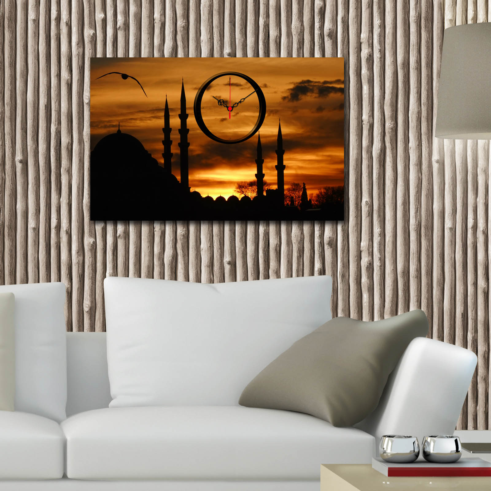 Relógio de Parede Decorativo em Tela Suede Multicolor 45x70 cm – Moldura de Madeira 3 cm