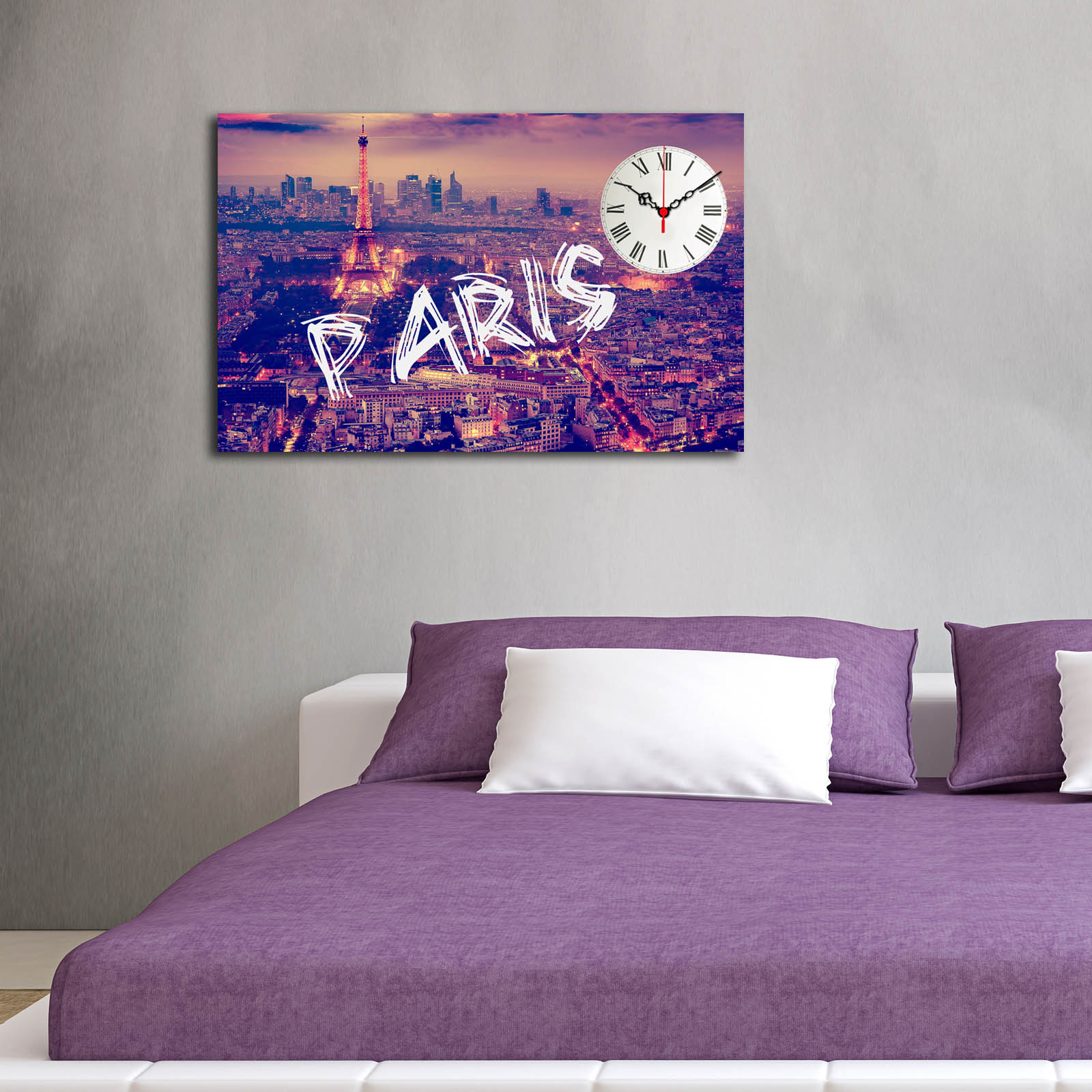 Relógio de Parede em Tela Decorativa Multicolor 45x70 cm, Moldura de Madeira 3 cm – 100% Tela de Camurça (Modelo 5070CS-77)