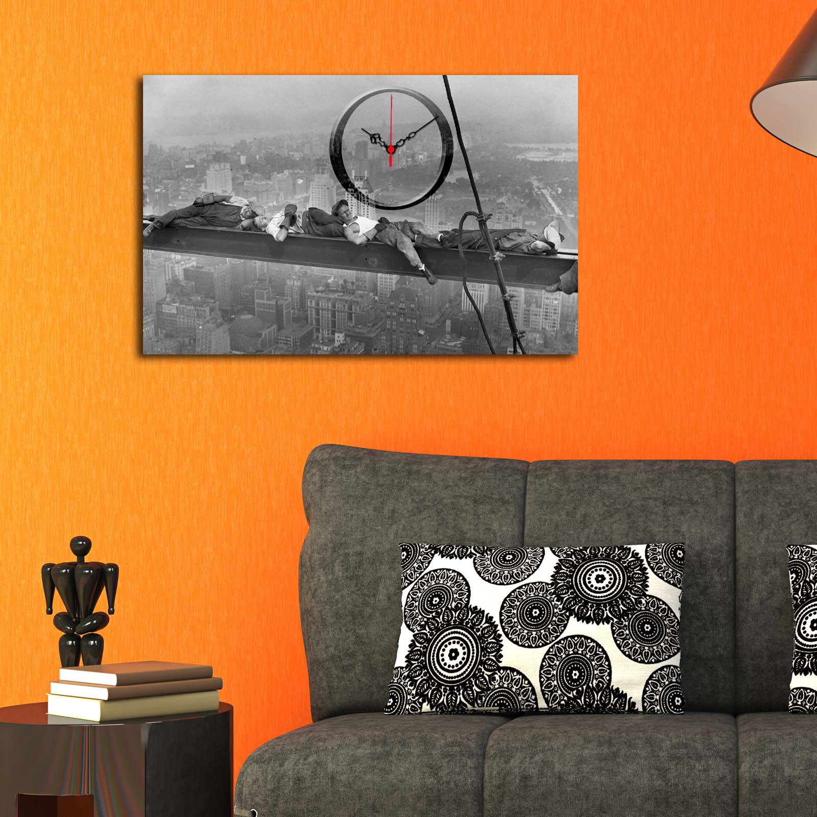 Relógio de Parede em Tela Decorativa Multicolor (45 x 70 cm) – Tela Suede 100% e Moldura de Madeira