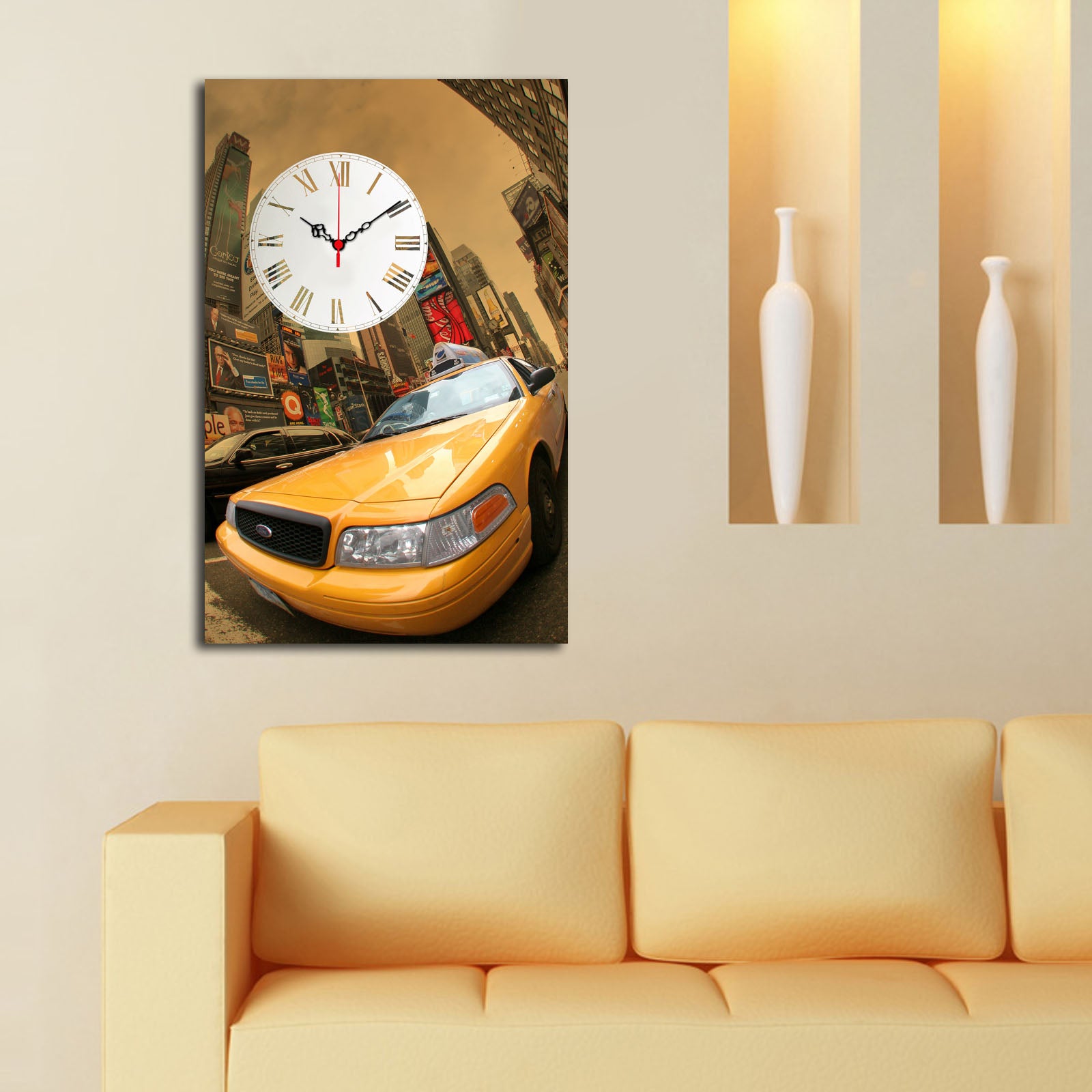 Relógio de Parede Decorativo em Tela Suede 45 x 70 cm – Multicolor, Moldura de Madeira 3 cm (5070CS-84)