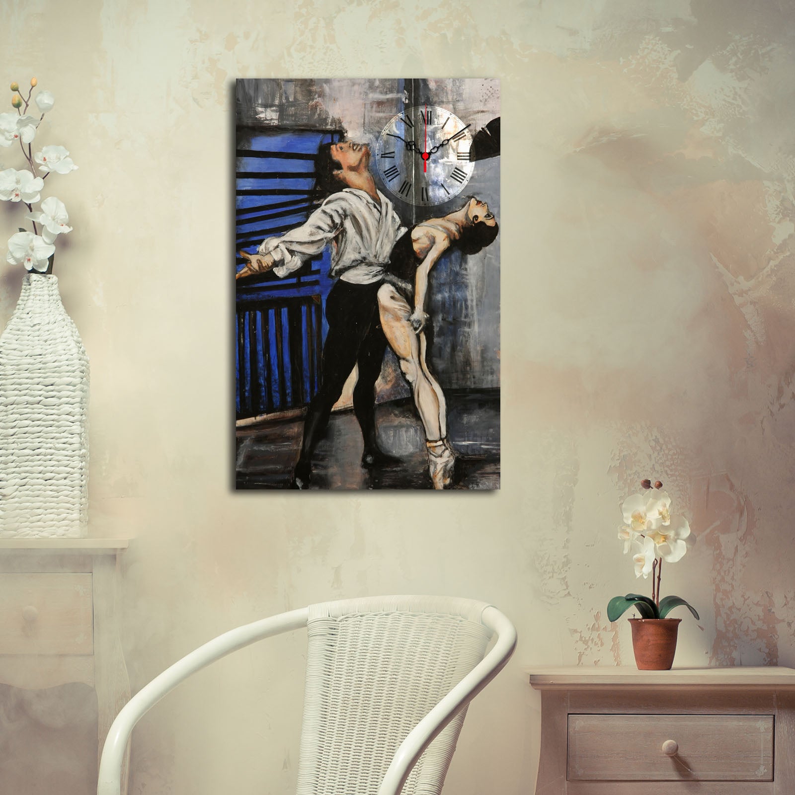Relógio de Parede em Tela Decorativa 45x70 cm, Multicolor, Canvas Camurça 100%, Moldura de Madeira 3 cm | 5070CS-85