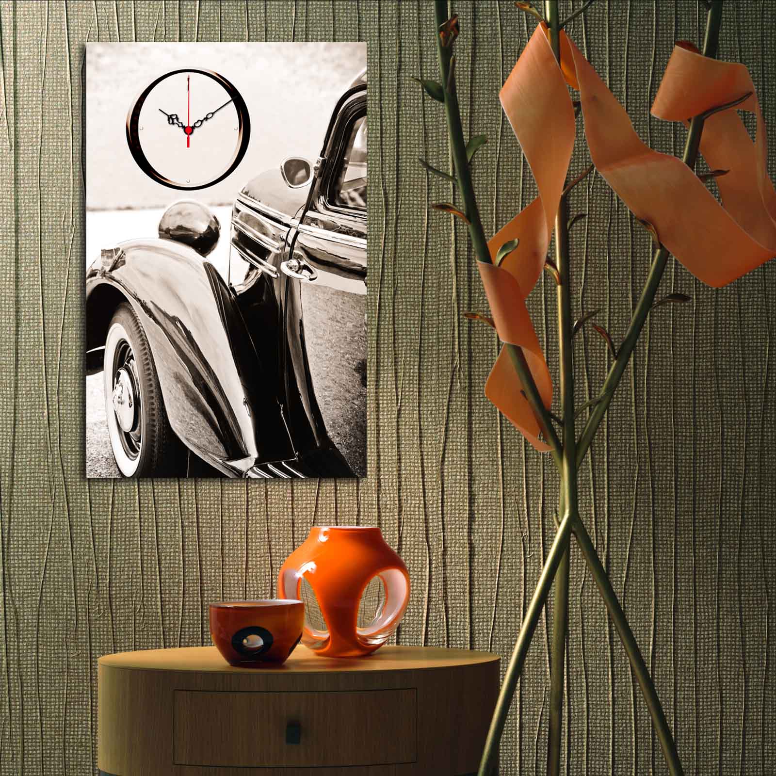 Relógio de Parede em Tela Decorativa Multicolor 45x70 cm – Tela Suede 100% e Moldura de Madeira 3 cm (Modelo 5070CS-87)